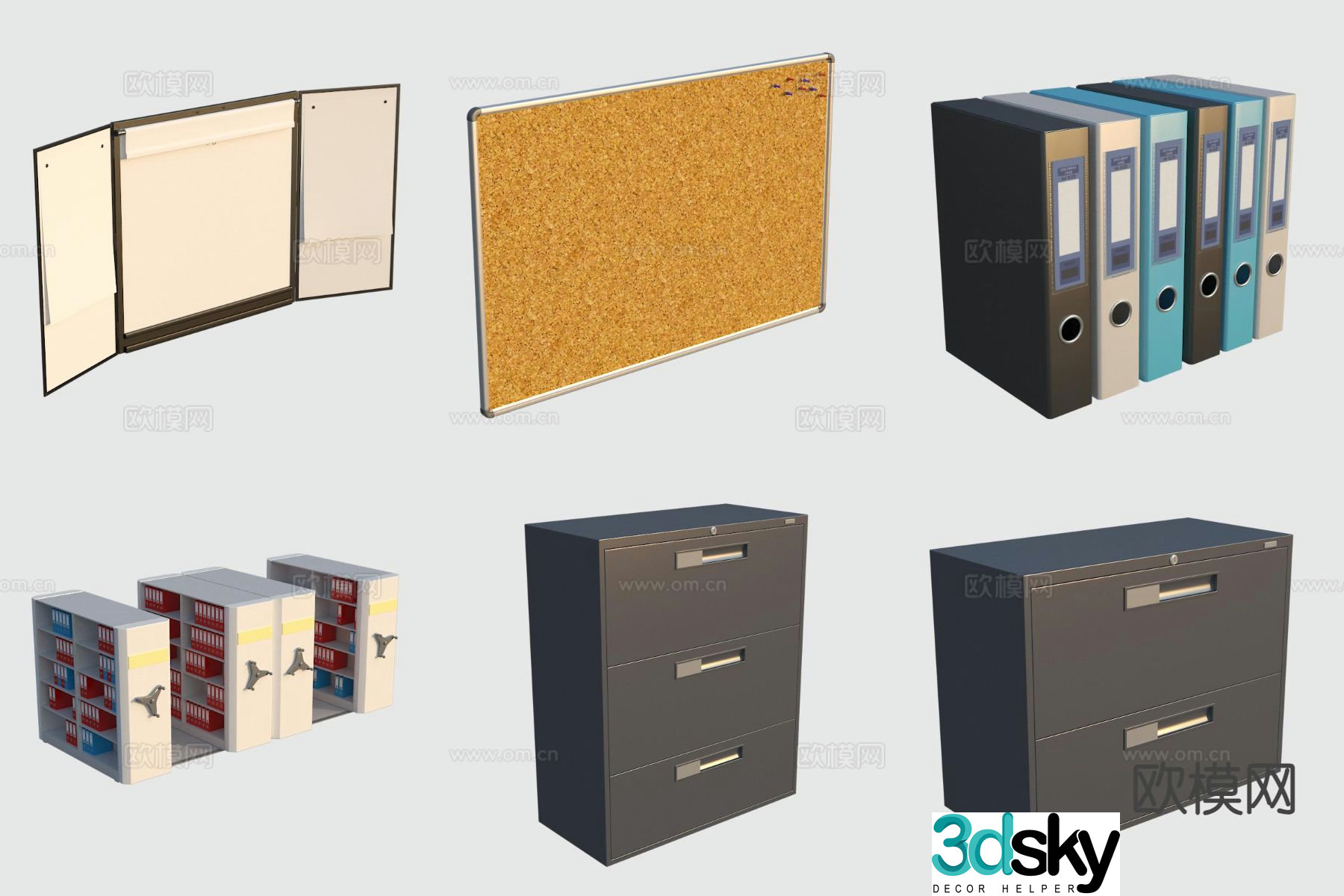 Office equipment folders shelves cork board whiteboard 3d model