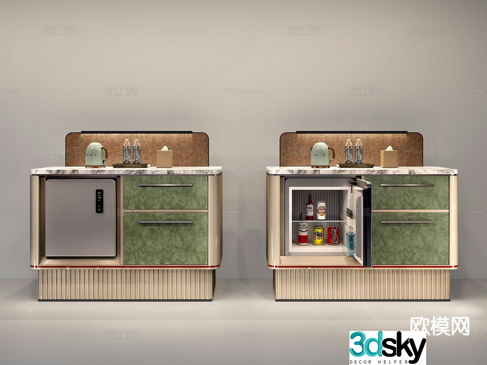 Modern hotel room minibar refrigerator water bar cabinet 3d model