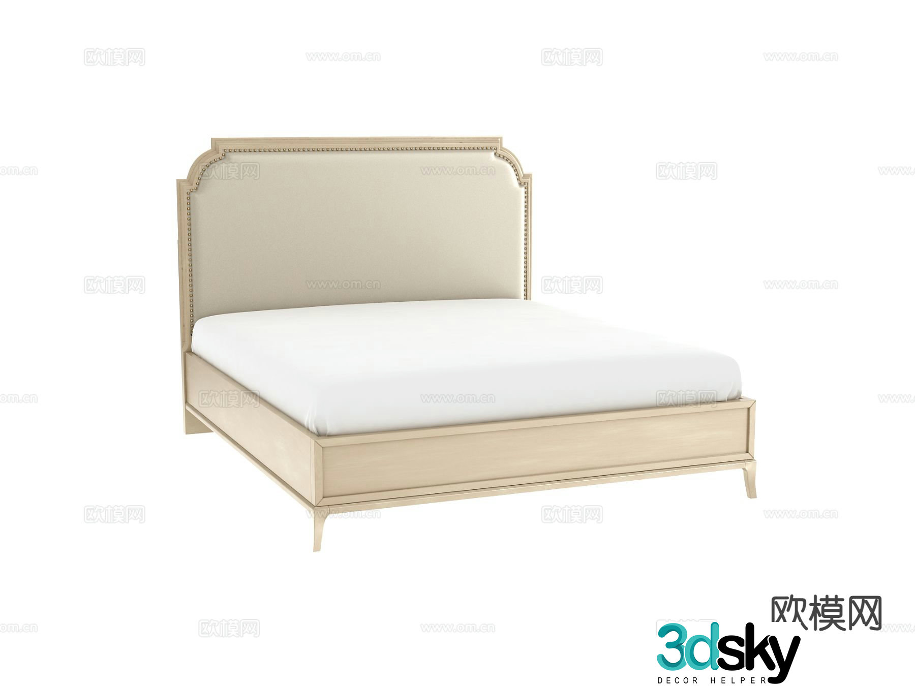 Cream style double bed 3d model