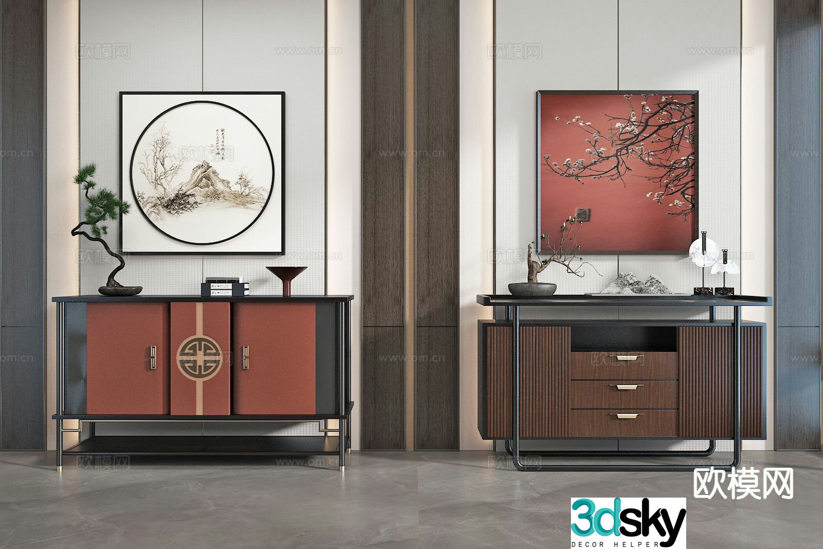 New Chinese side cabinet 3D model of entrance cabinet