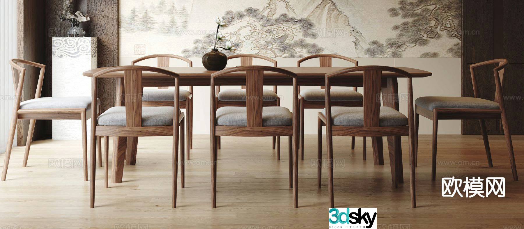New Chinese dining table and chairs 3d model