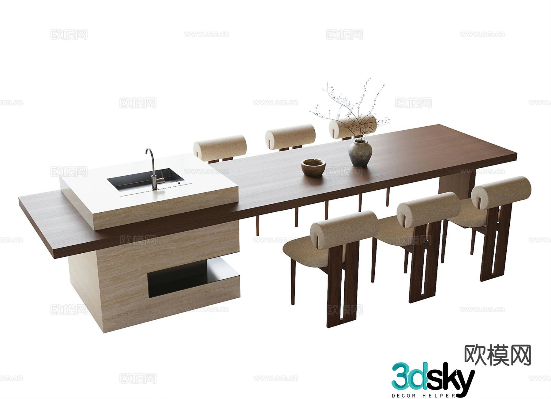 Medieval style island dining table 3D model