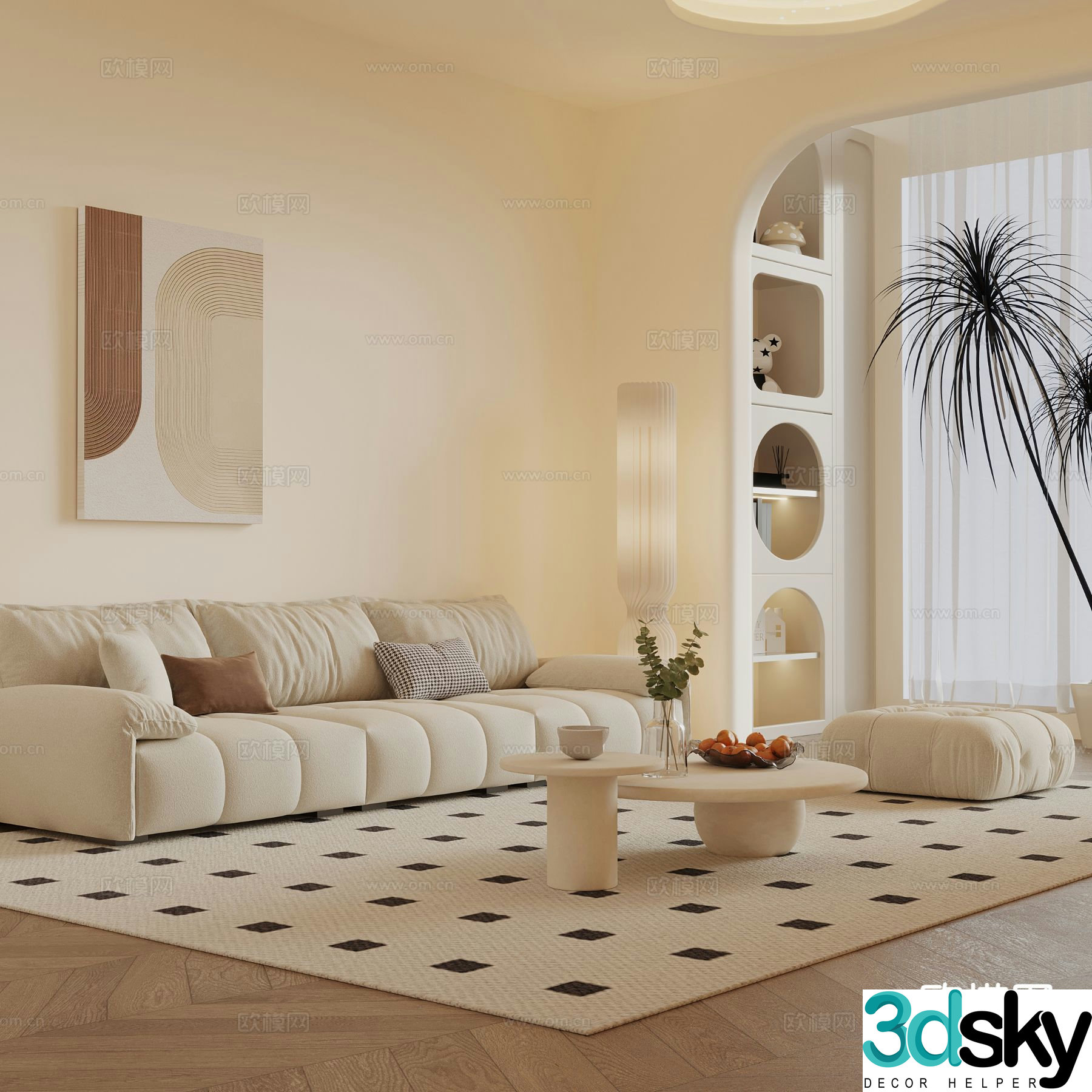 Cream style sofa modular sofa 3d model