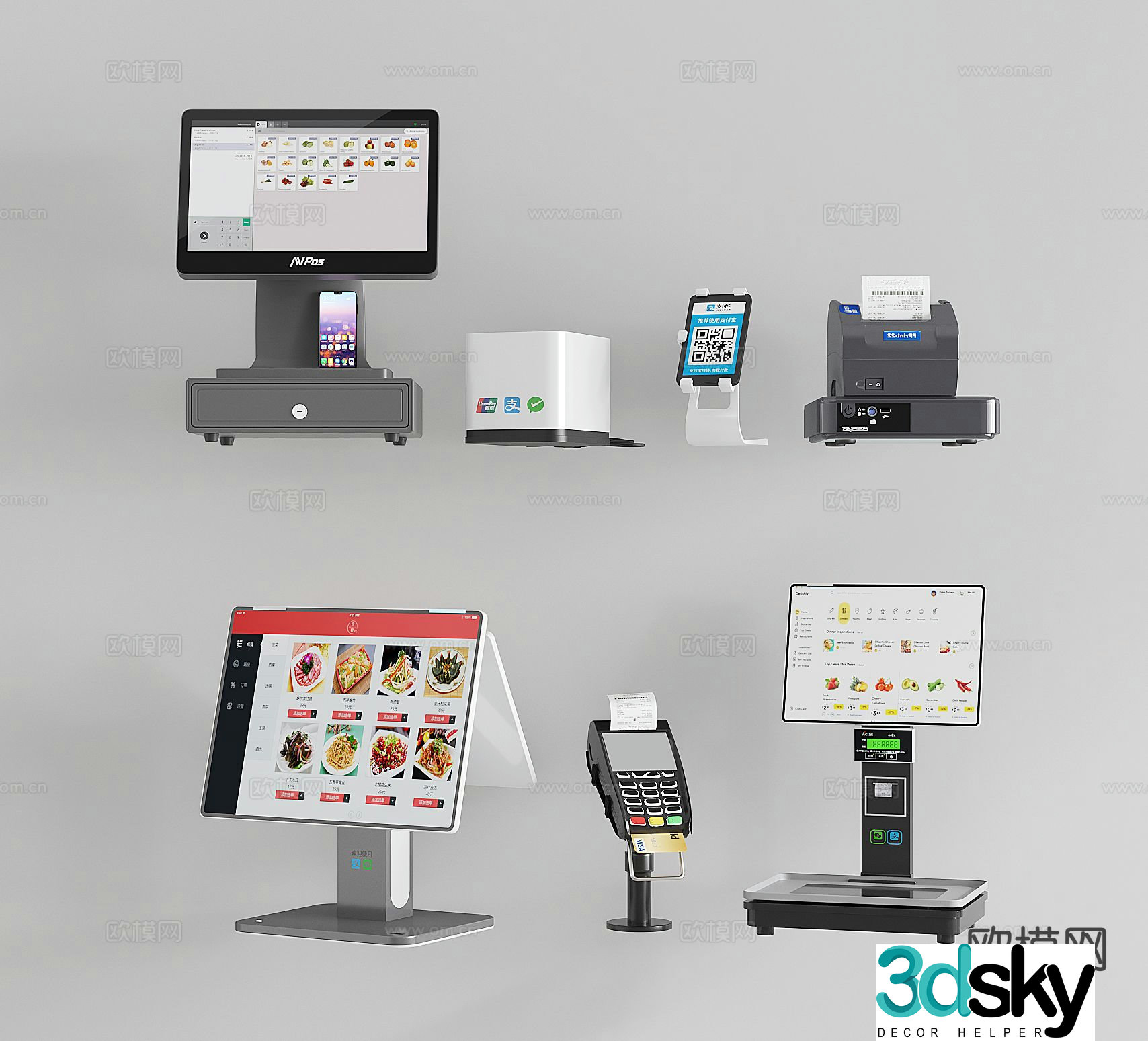 Cash register, cash register scale, electronic scale, QR code, code scanner, card reader, POS machine 3D model