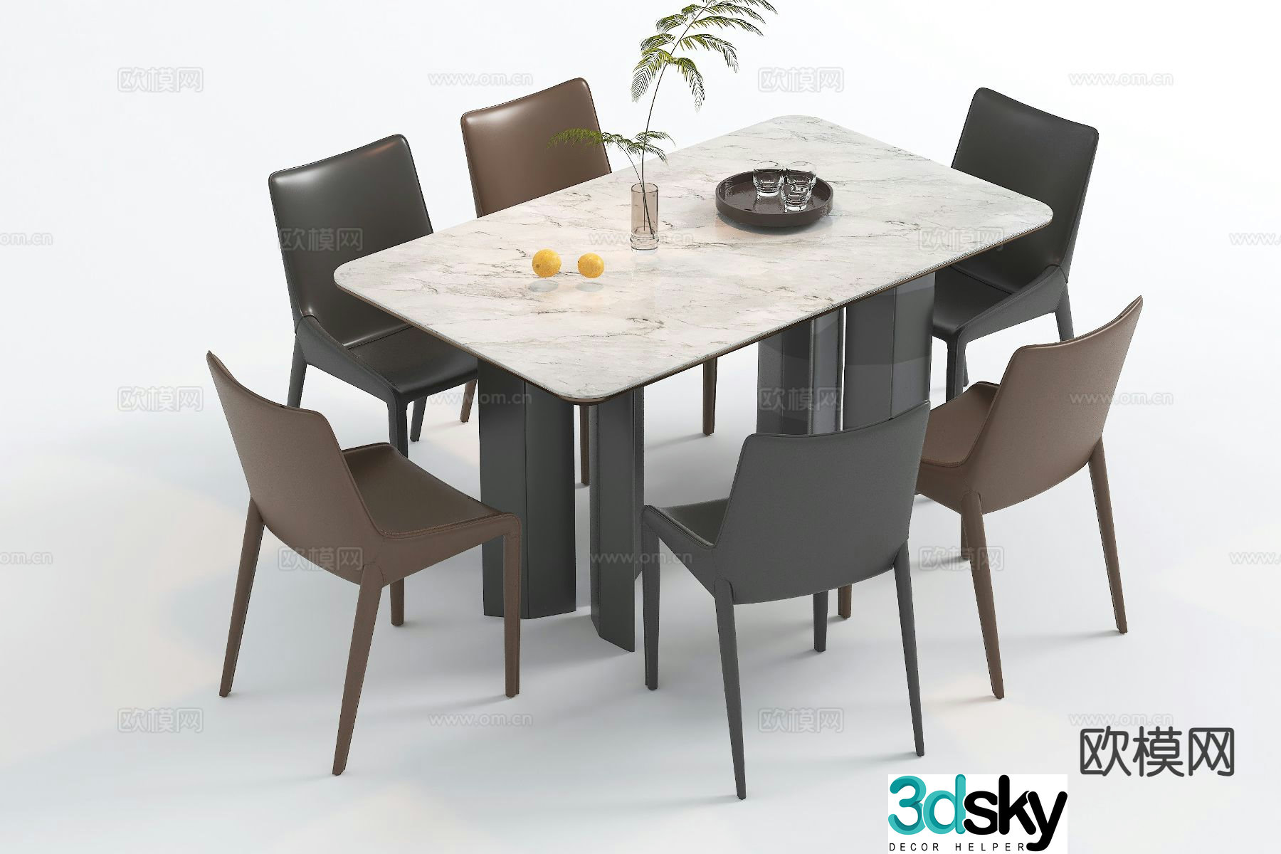 Modern marble dining table and chairs 3d model