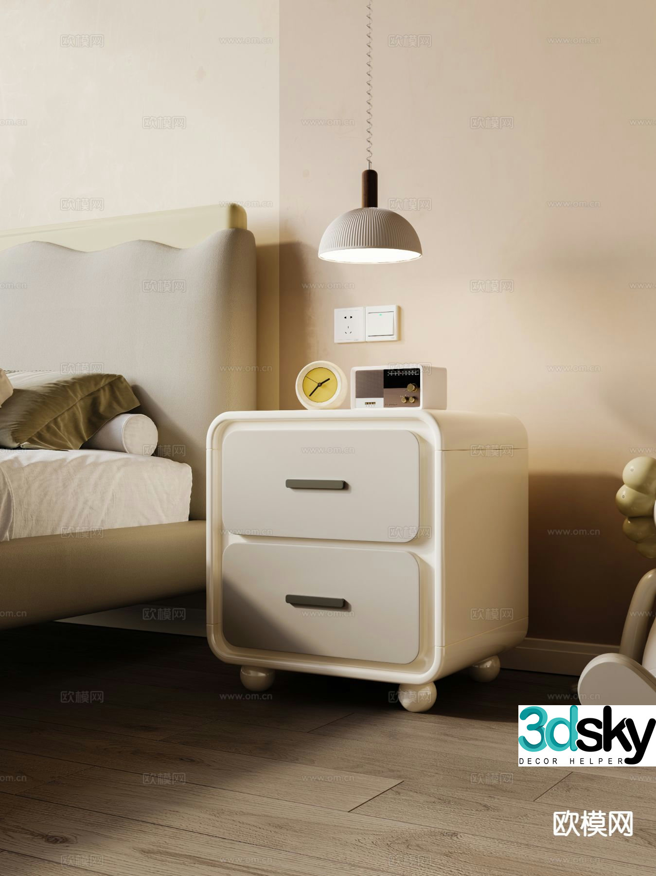 Cream style bedside table 3d model
