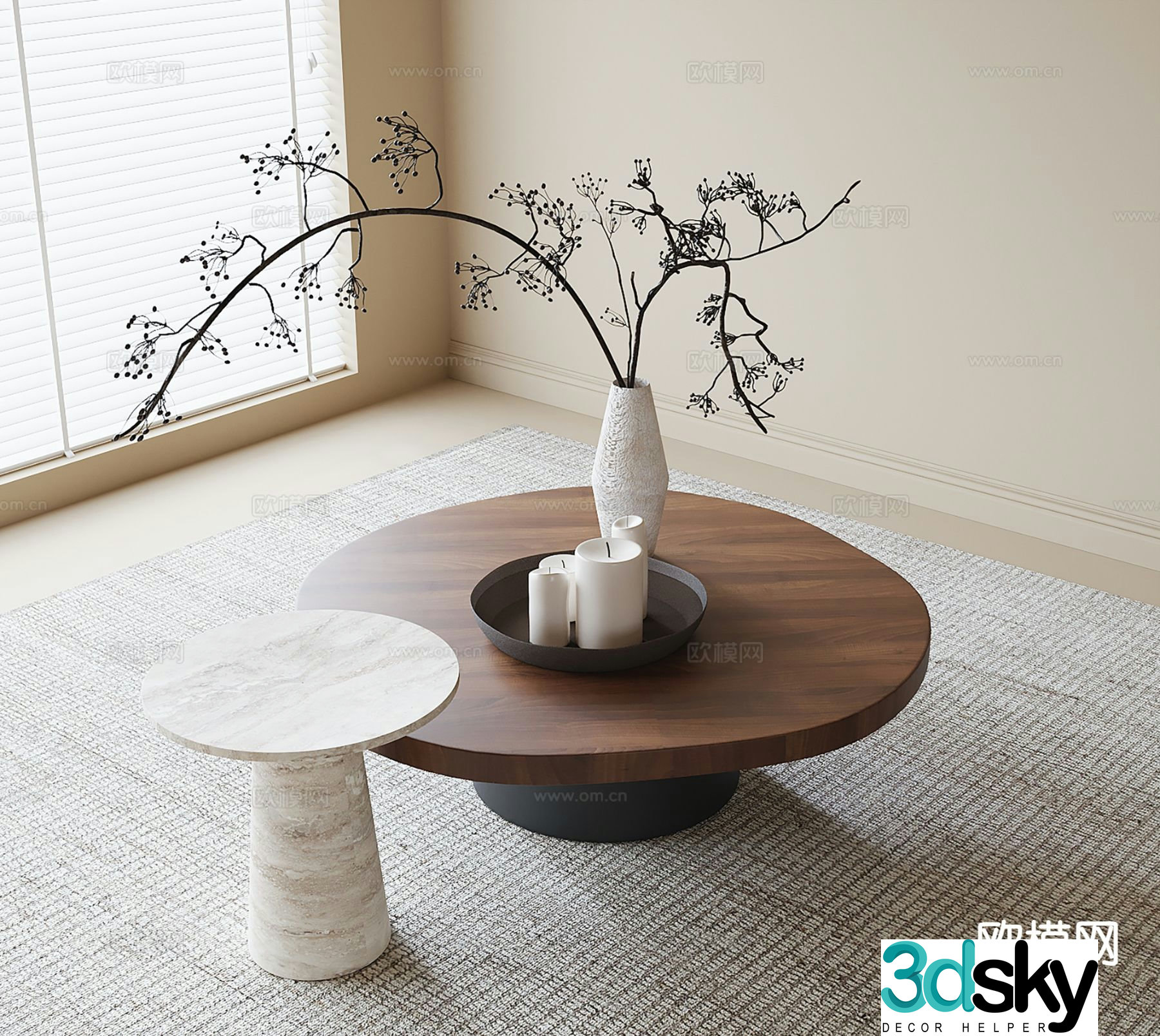 Wabisa round coffee table mother-child coffee table 3D model