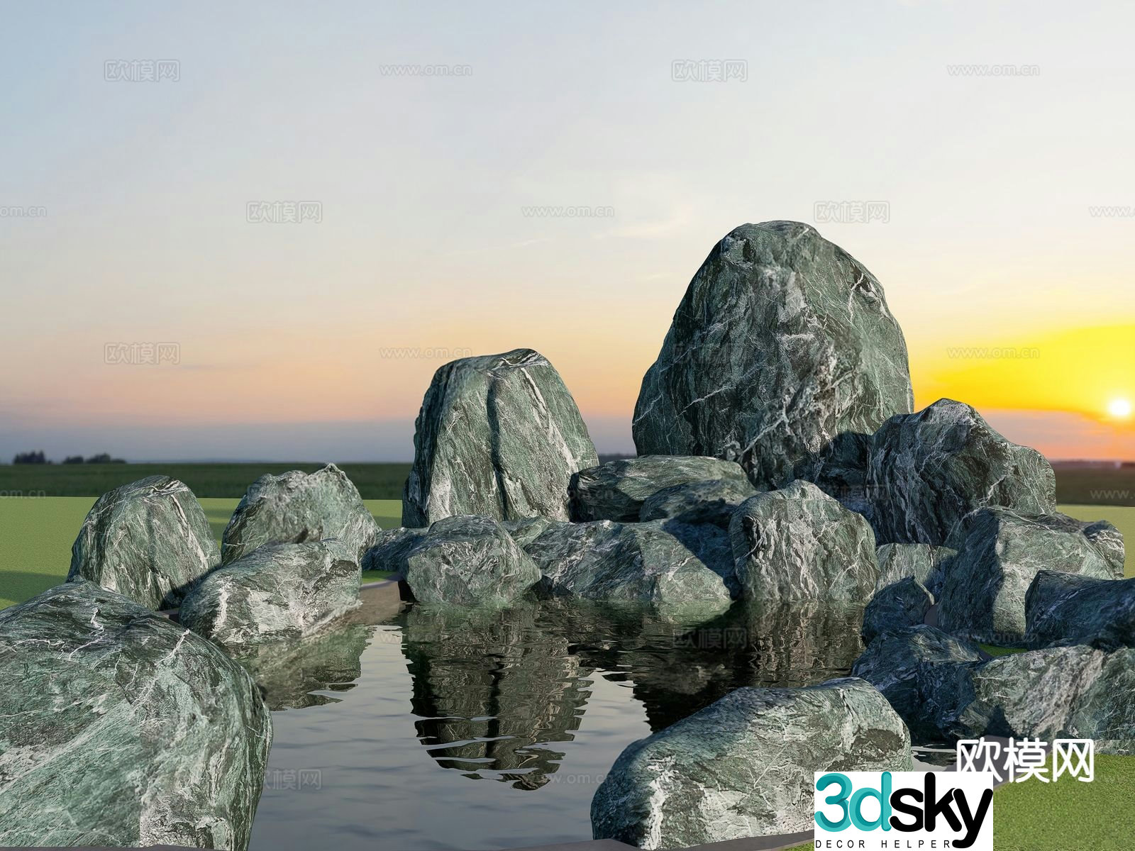 Fish pond rockery stone 3d model