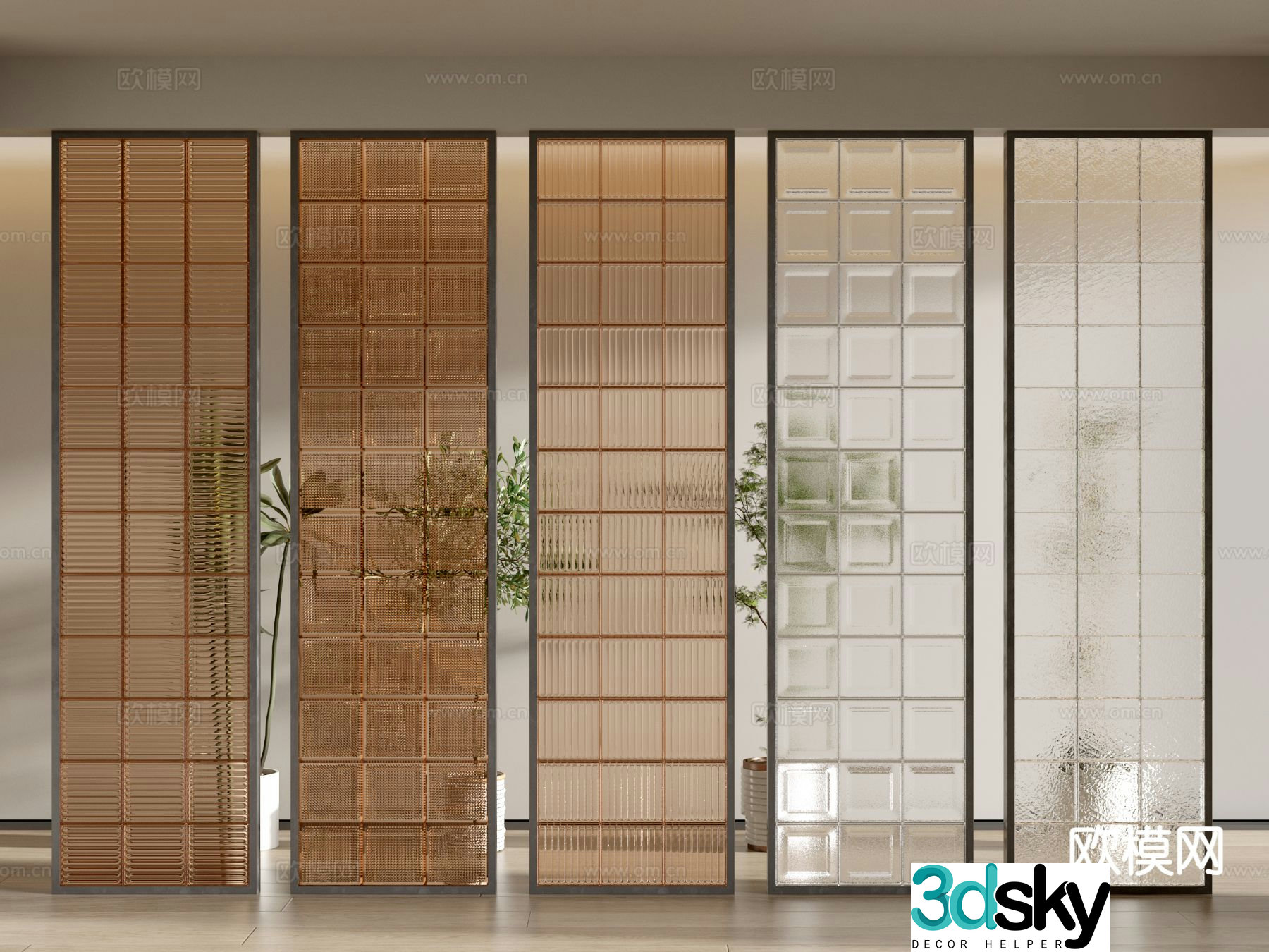 Art glass partition glass brick 3d model