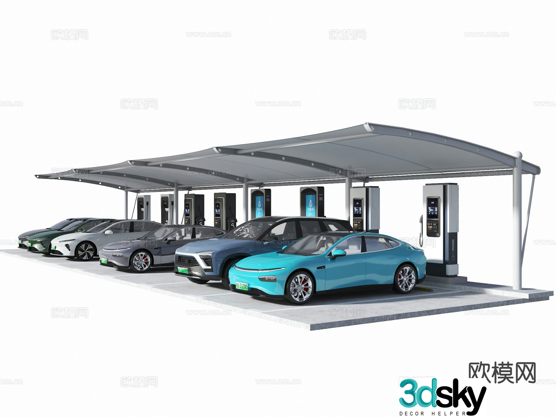 Outdoor parking lot, parking shed, tensile membrane carport, electric vehicle, new energy vehicle 3D model