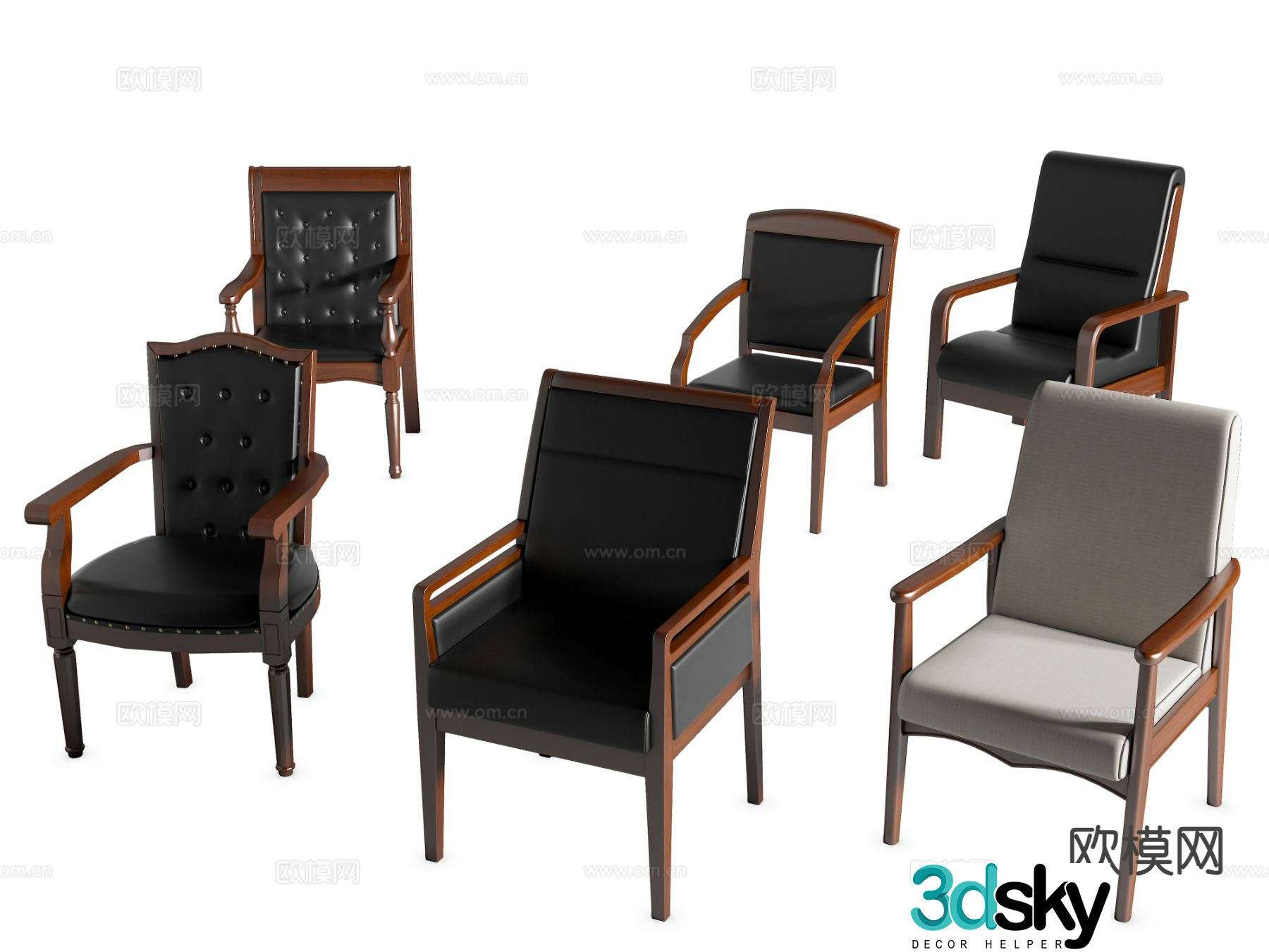 solid wood office chair 3d model