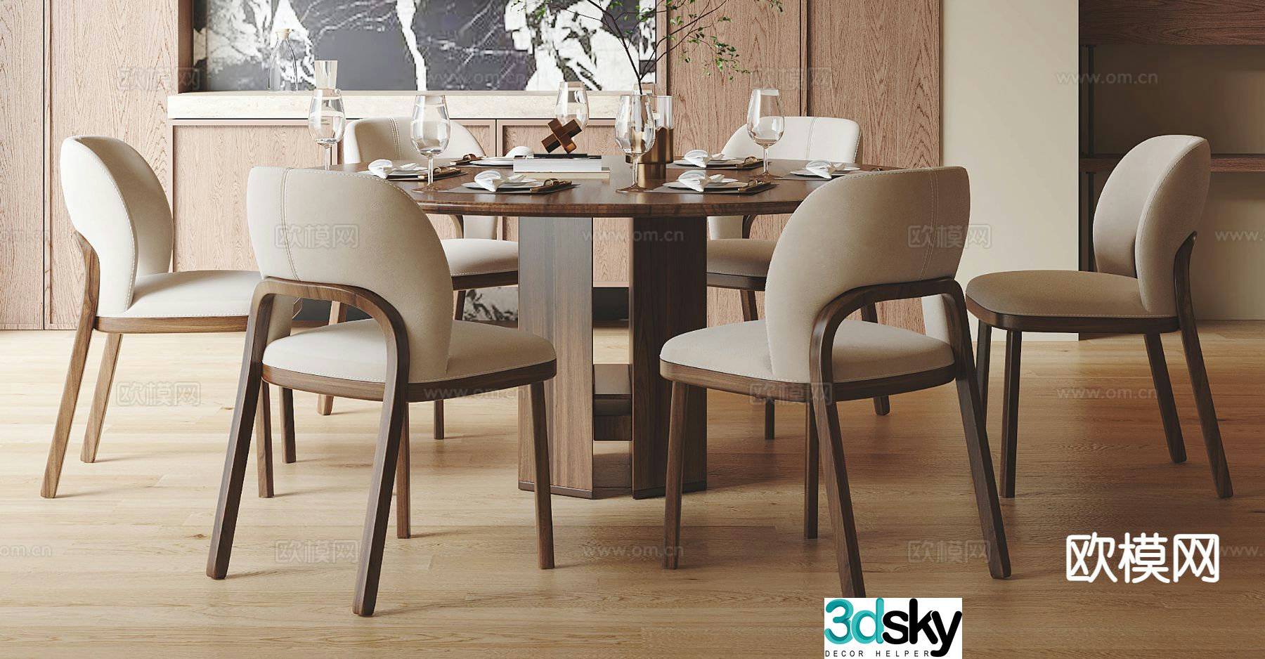 Medieval style dining table and chairs 3d model