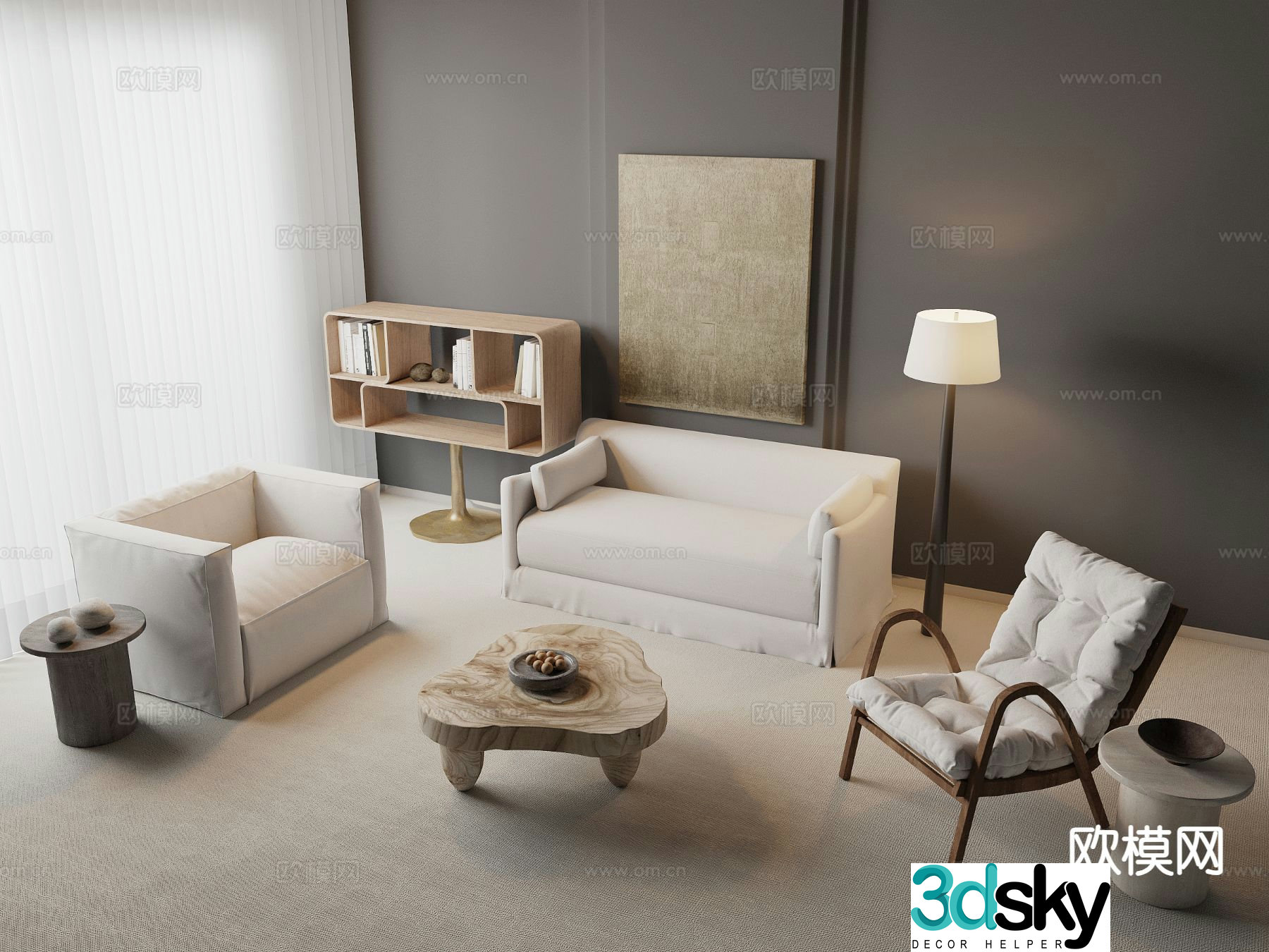 Wabi-sabi style modular sofa 3d model