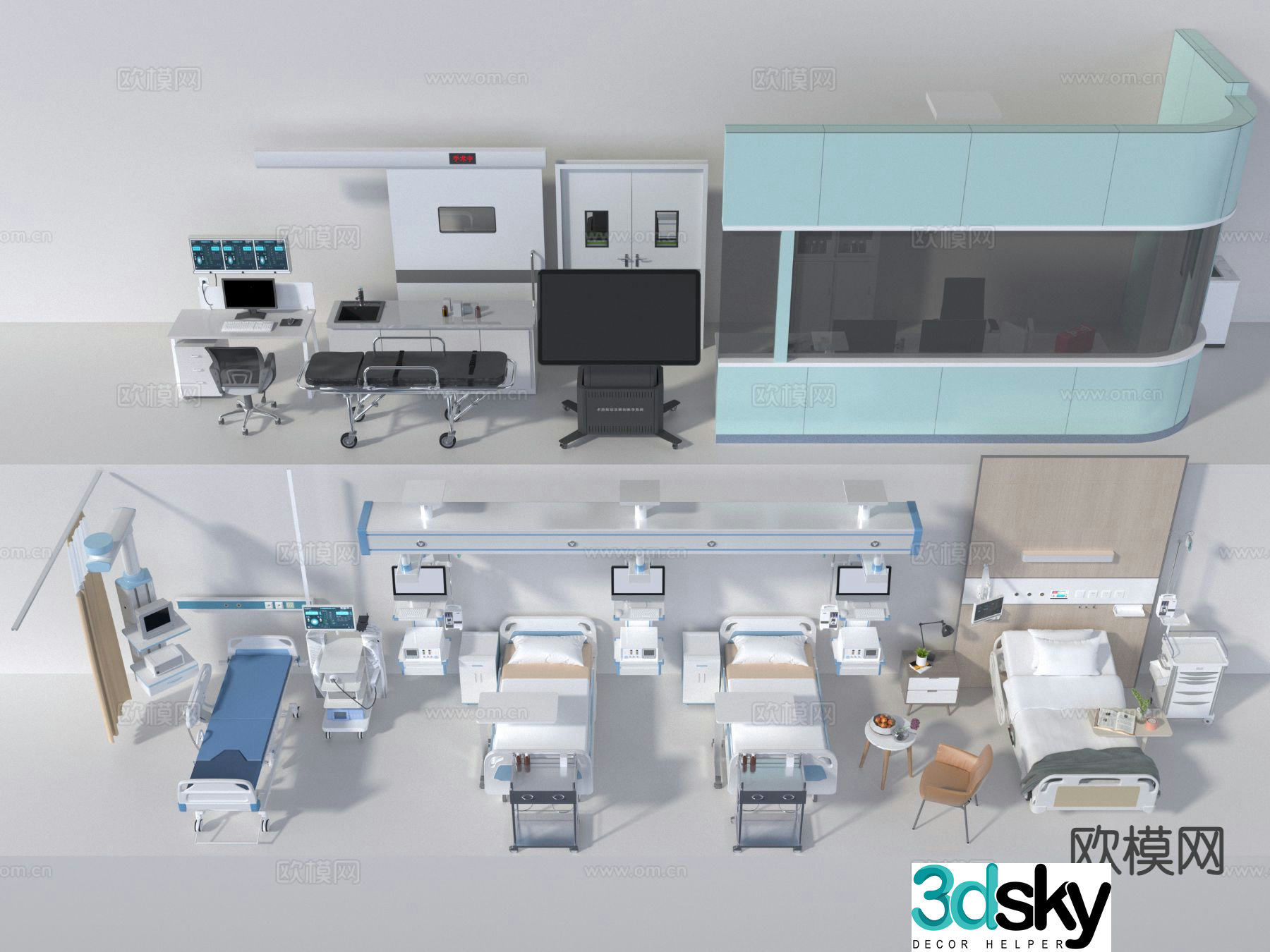 Intensive care unit ward equipment hospital bed medical equipment 3d model