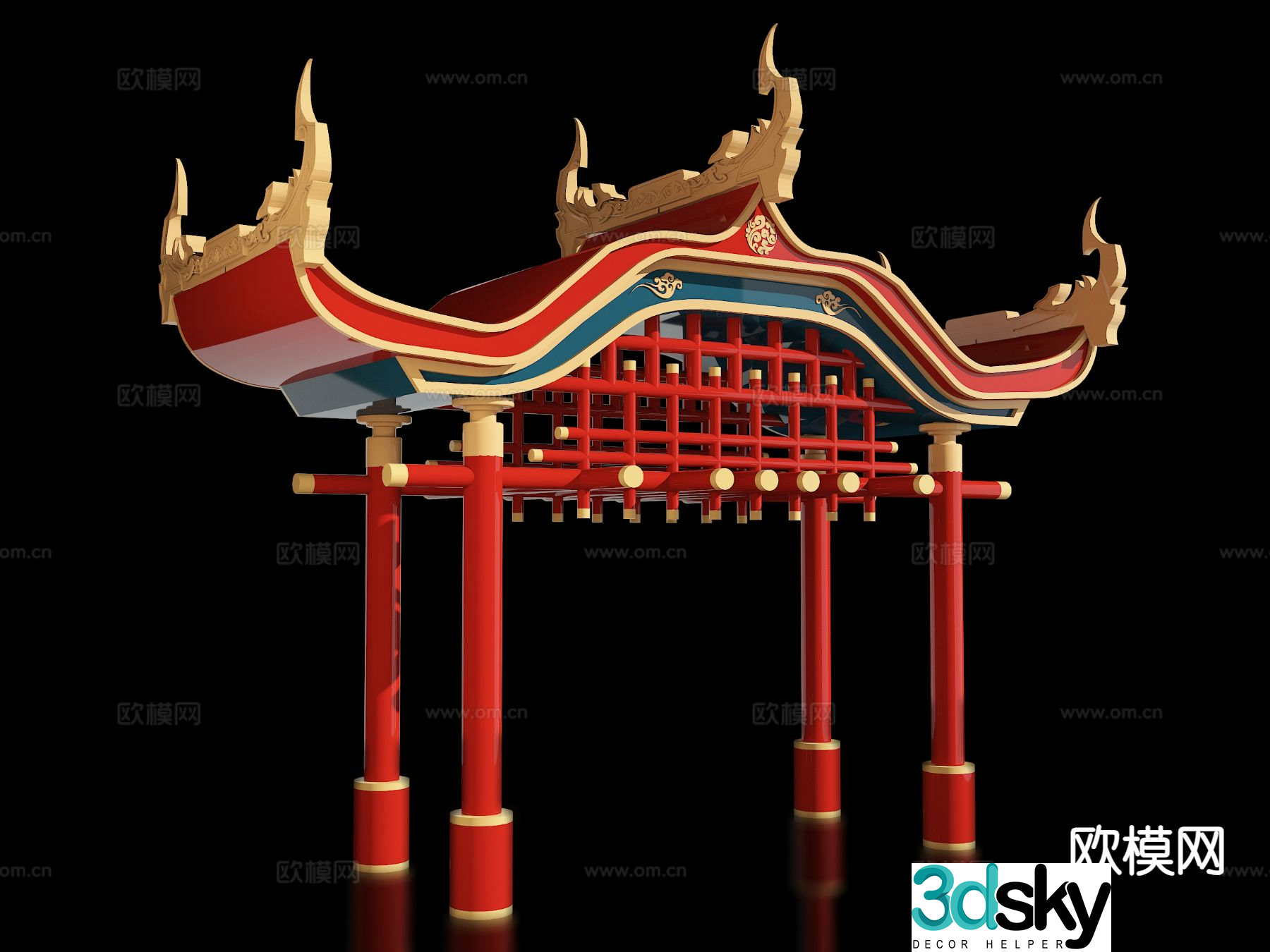 New Chinese style ancient building archway national tide entrance archway gate tower 3D model