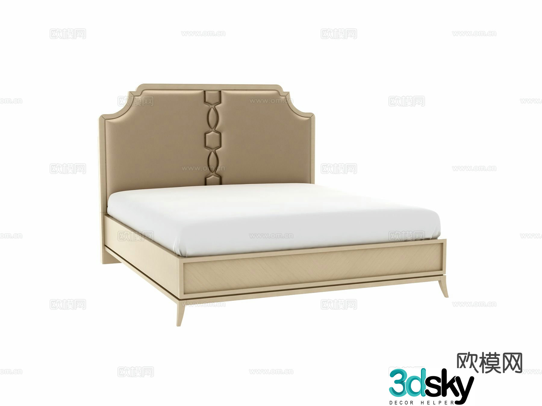 French double bed 3d model