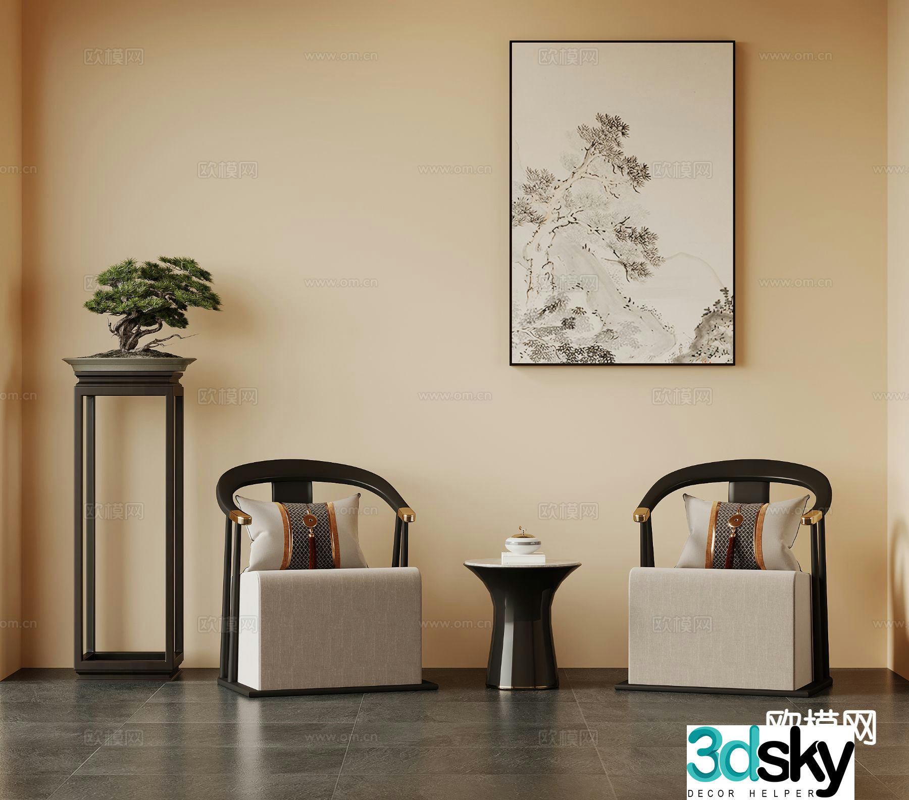 New Chinese casual sofa single sofa 3D model
