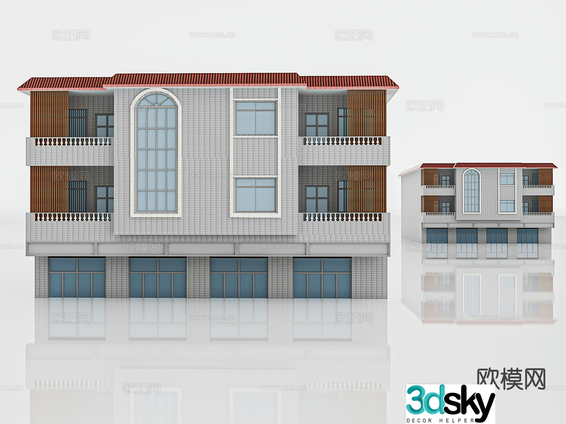 3D model of two-story villa building appearance