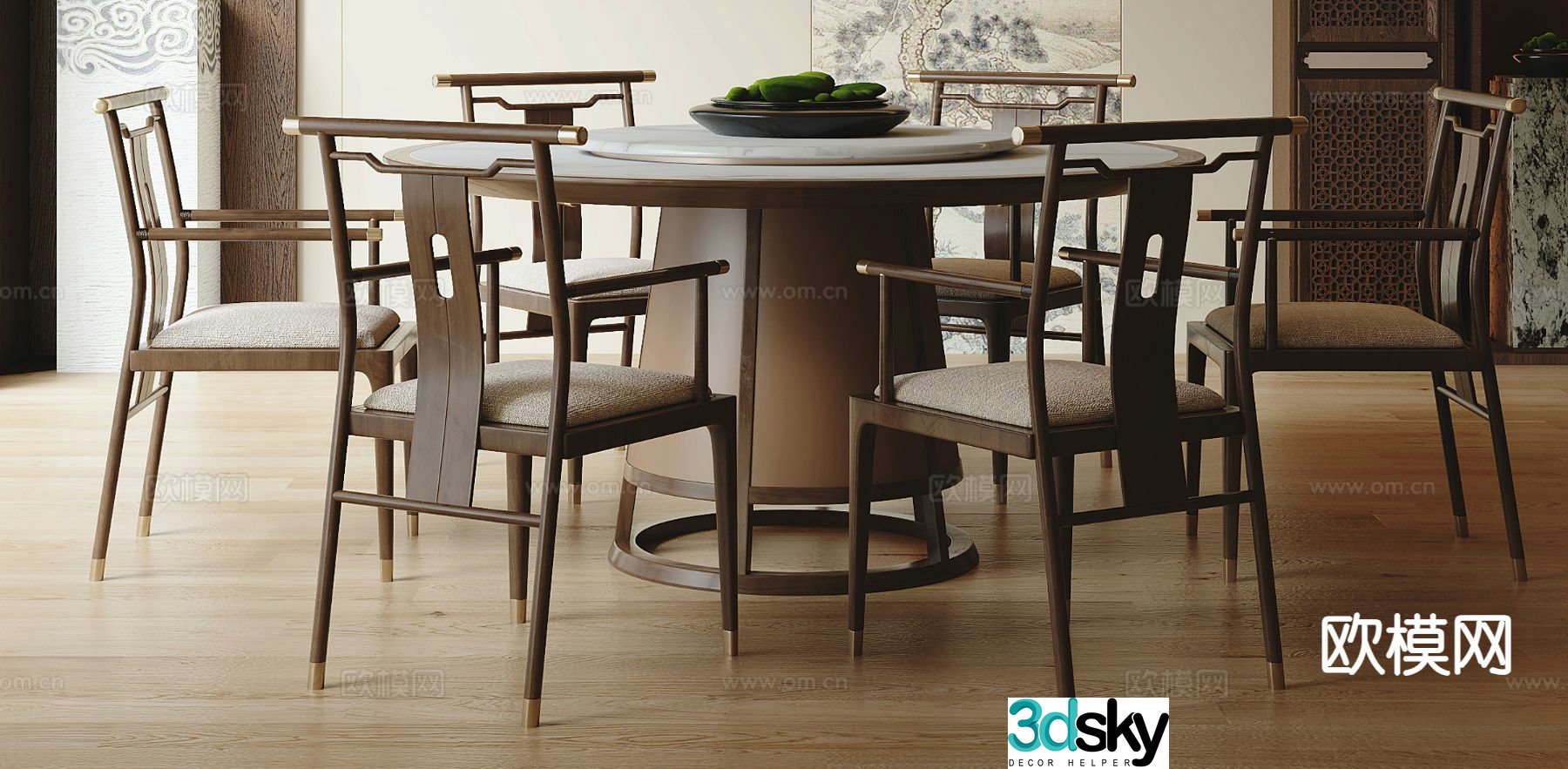 New Chinese dining table and chairs 3d model