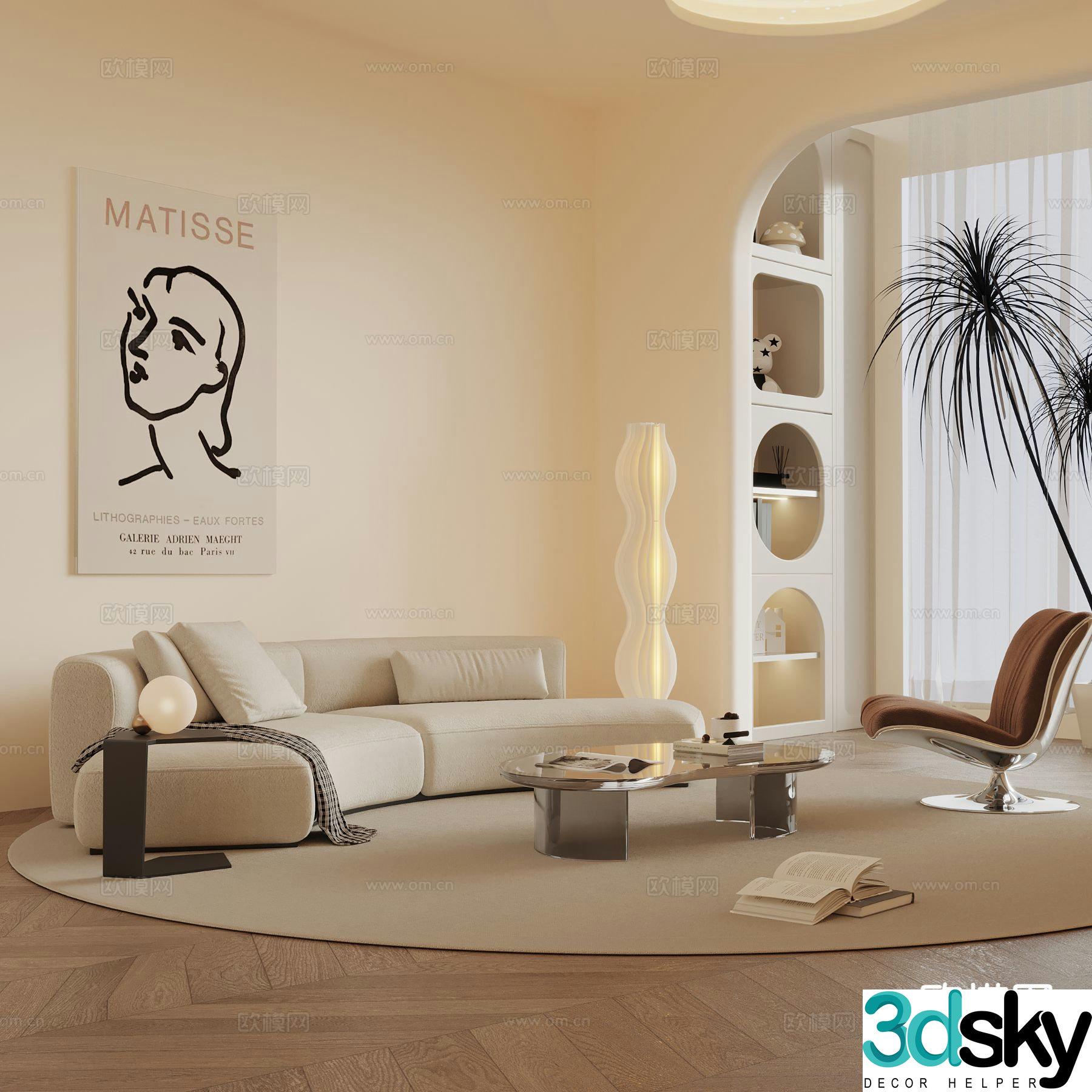 Cream style curved sofa modular sofa 3d model