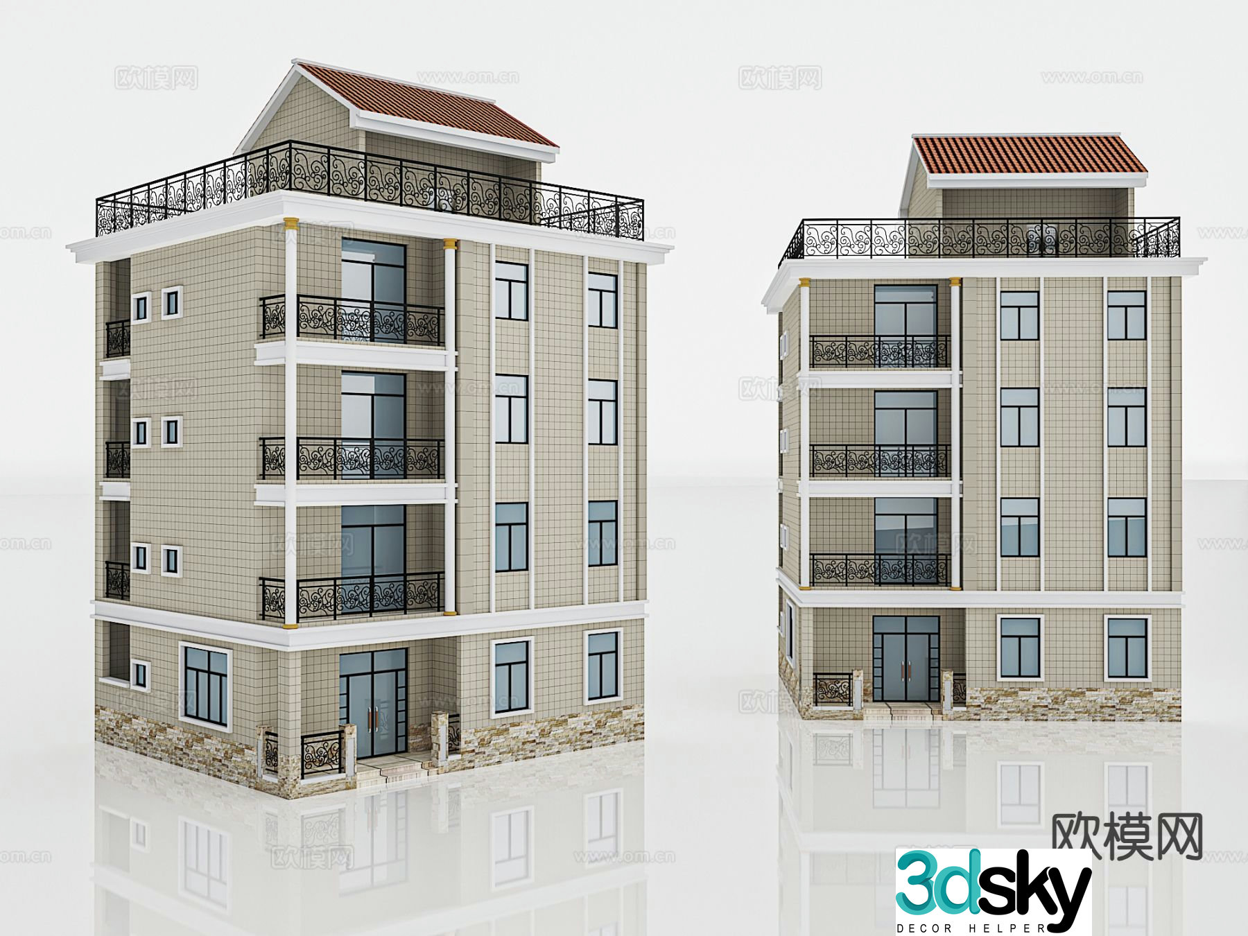 Multi-story residential building building house single building 3D model