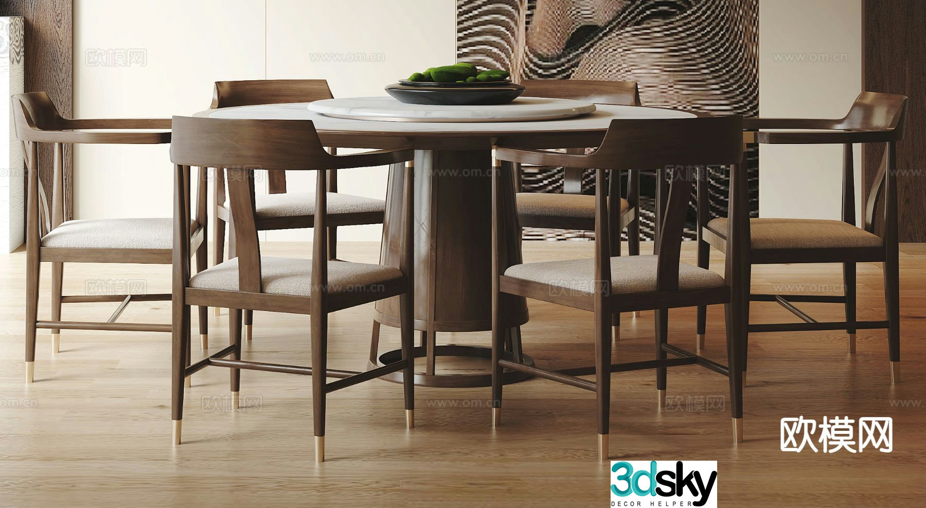 New Chinese dining table and chairs 3d model