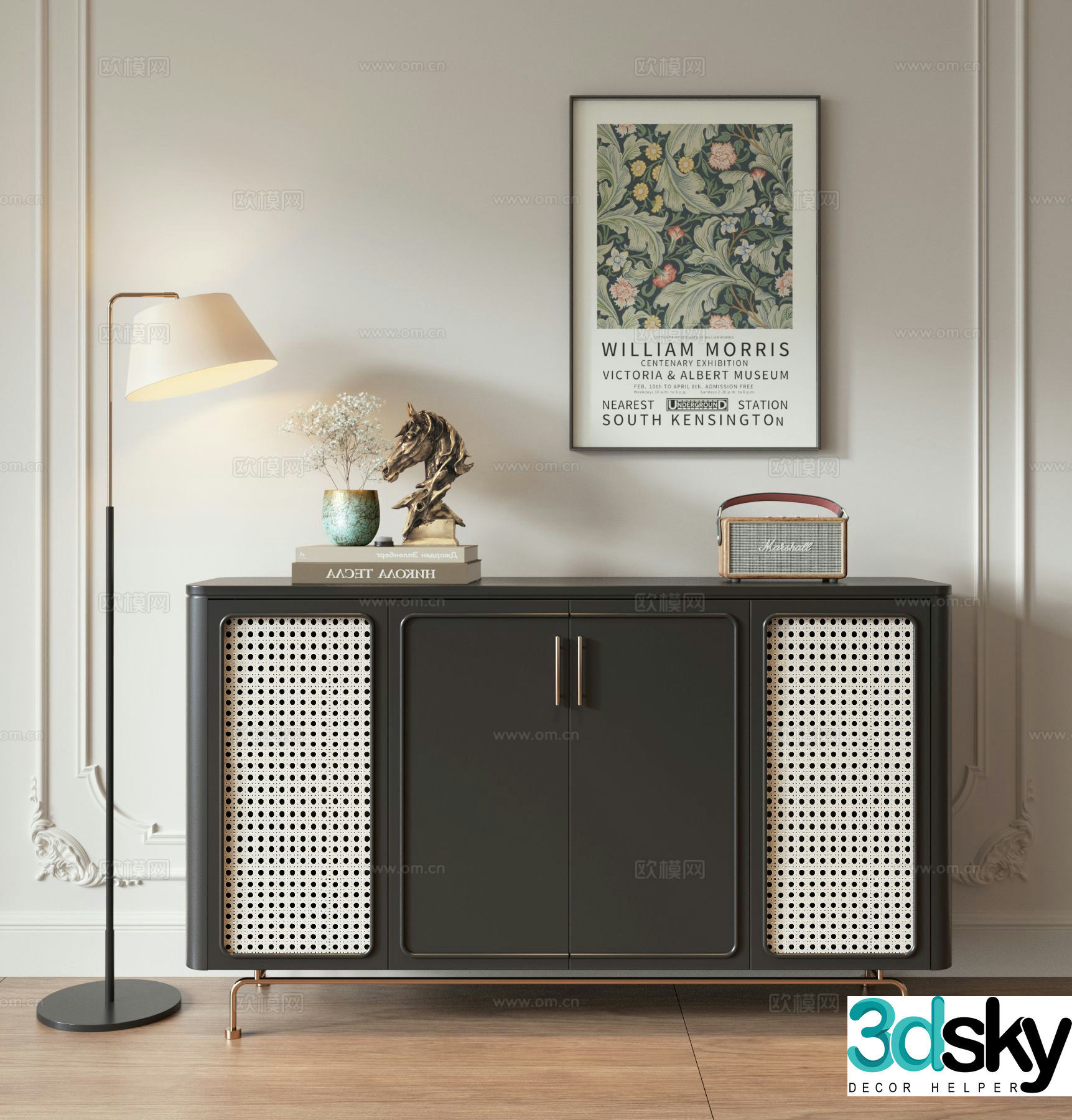 French side cabinet entrance cabinet rattan cabinet 3D model