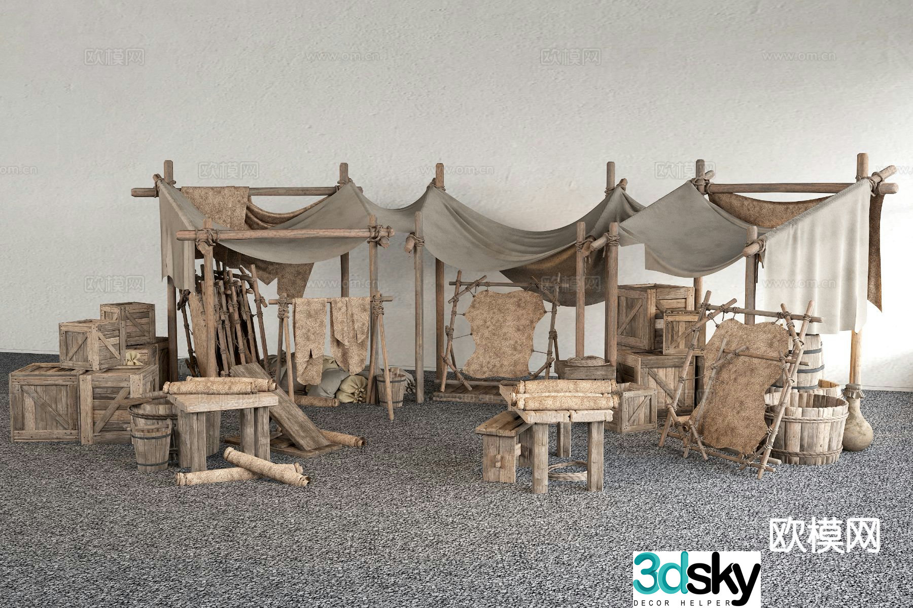 Chinese stall ancient stall market stall folk sketch 3D model