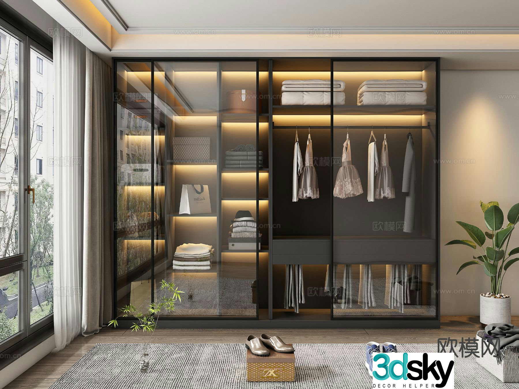 Modern wardrobe glass wardrobe 3d model