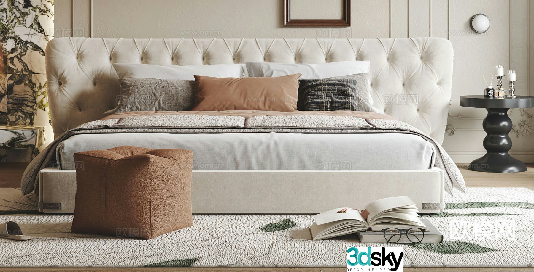 French double bed 3d model