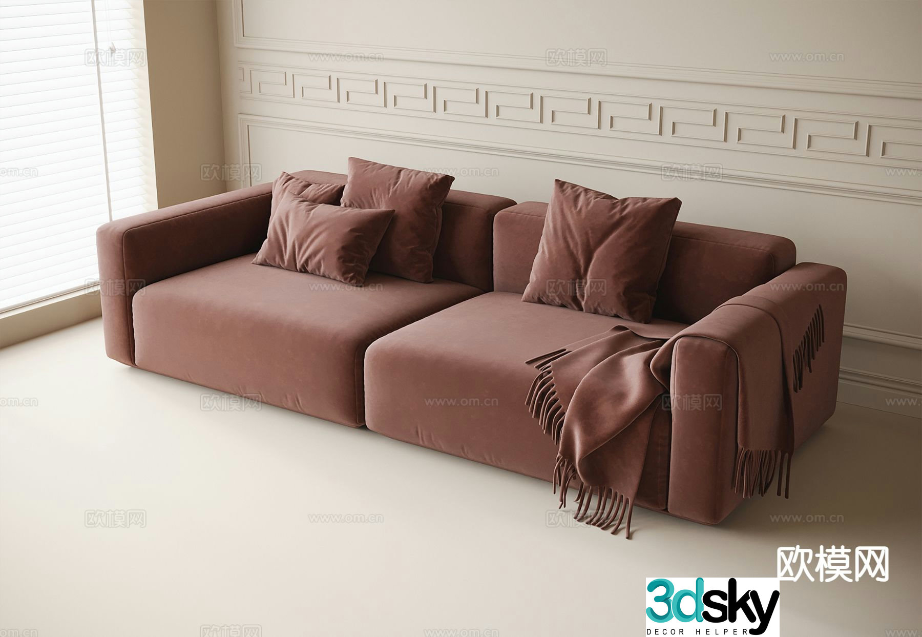 Modern double sofa fabric sofa 3d model