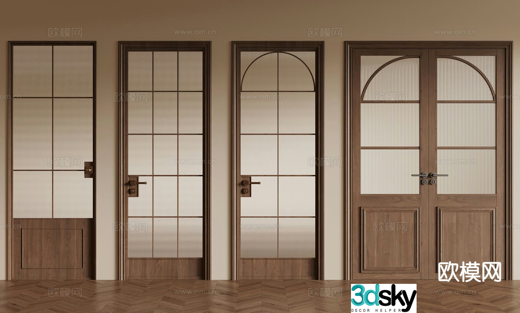Middle-aged kitchen and bathroom door single-open door glass door 3D model