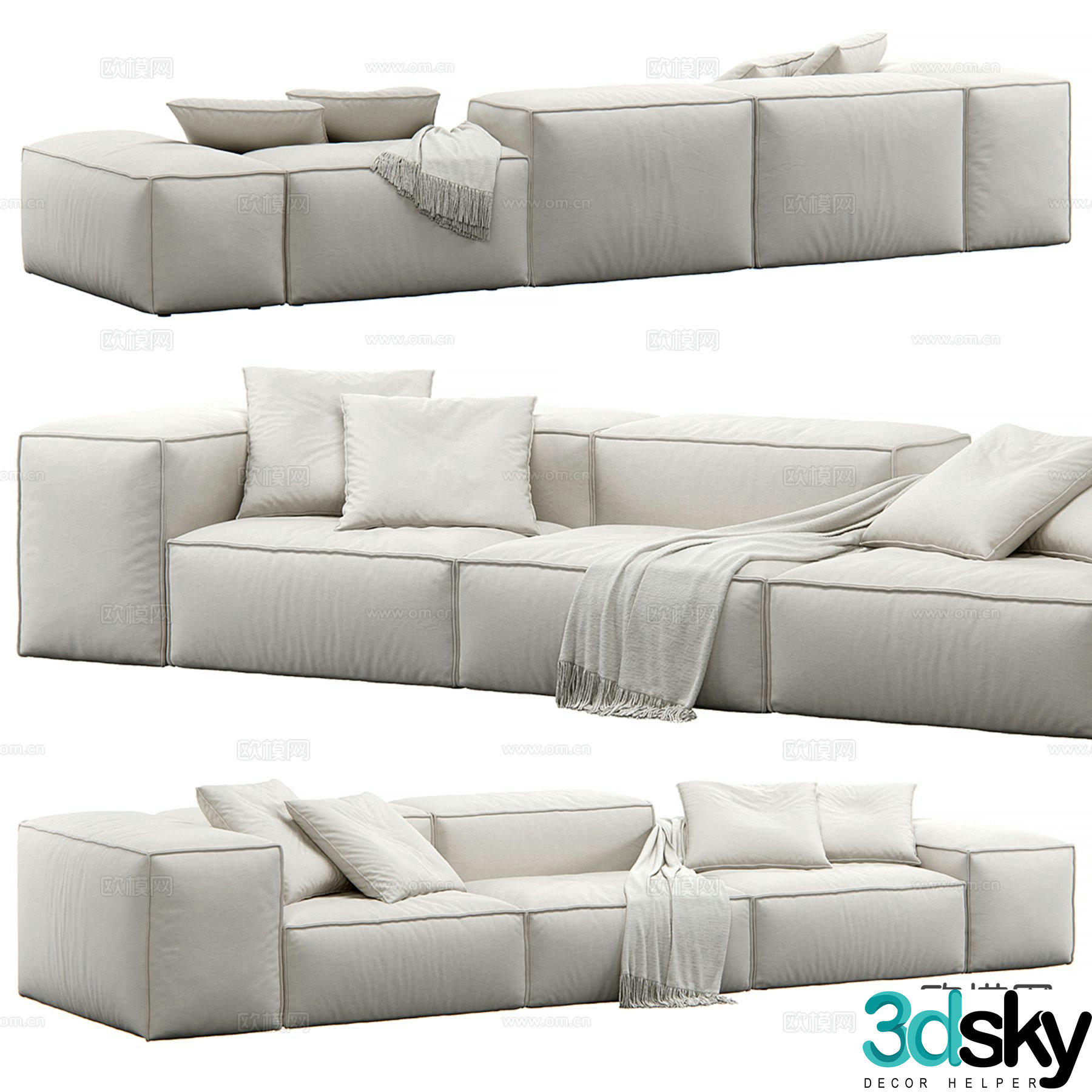 Living Divani modern fabric sofa three-seat sofa 3d model