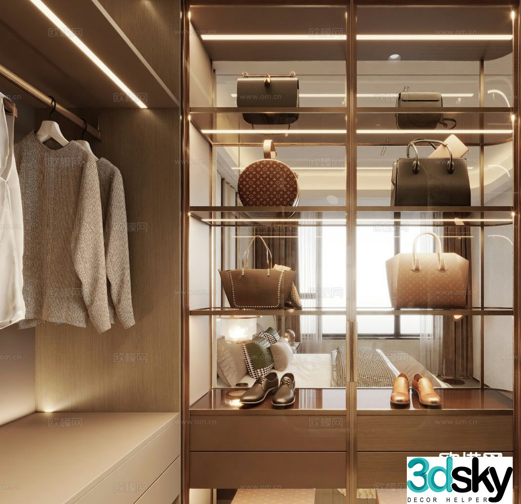 Light luxury corner wardrobe doorless wardrobe 3d model