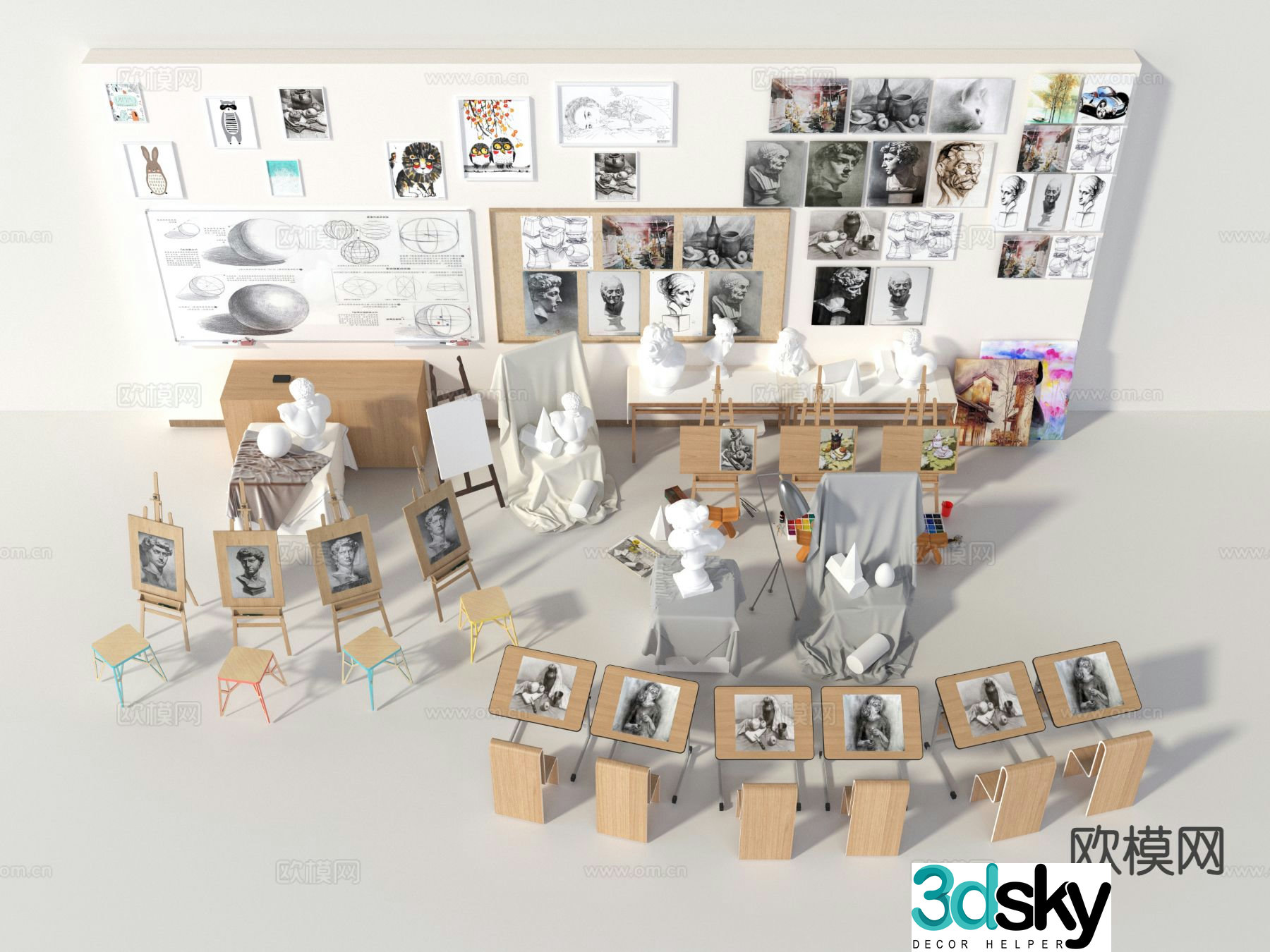 Drawing board art drawing tools easel 3d model