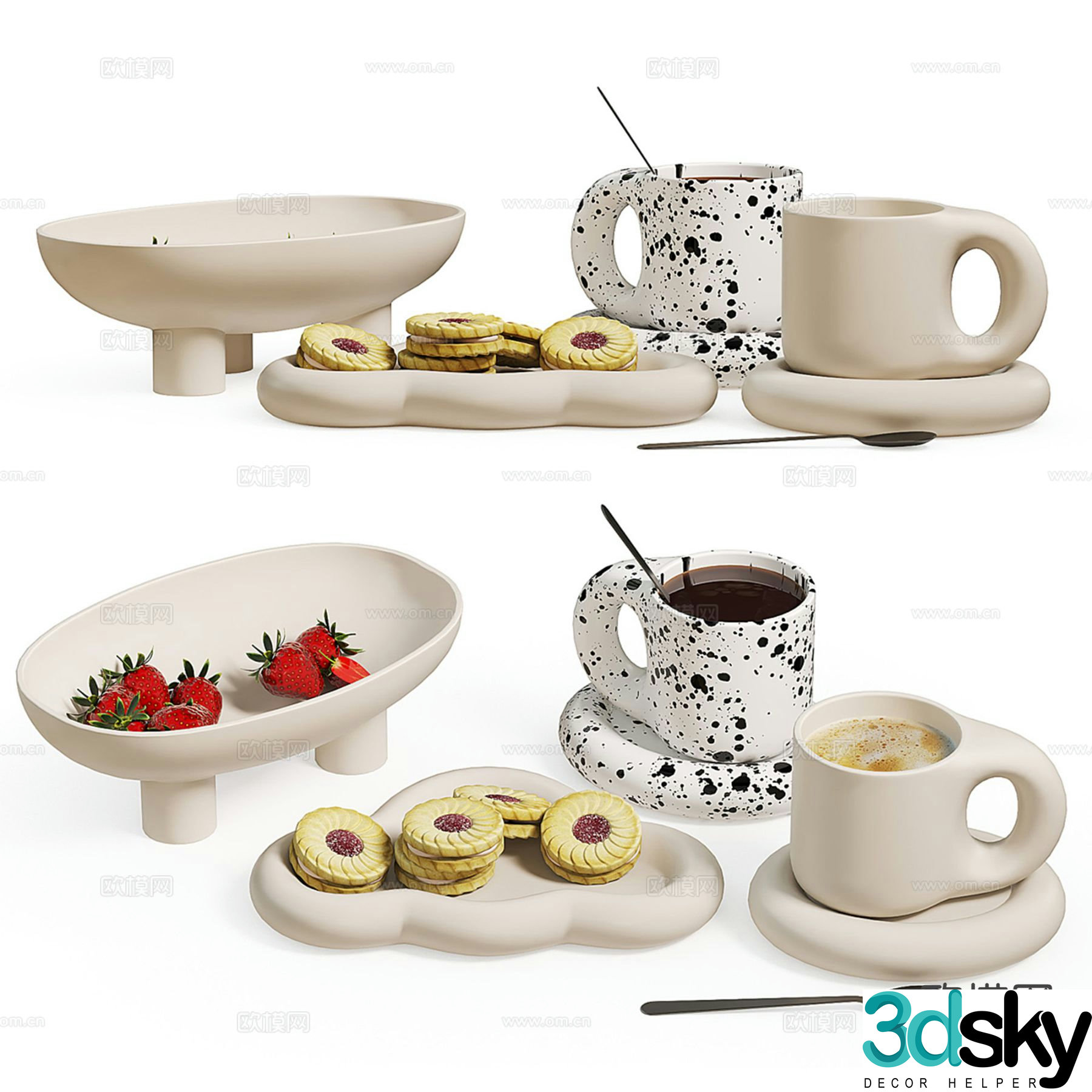 Afternoon tea coffee cup dessert food 3d model