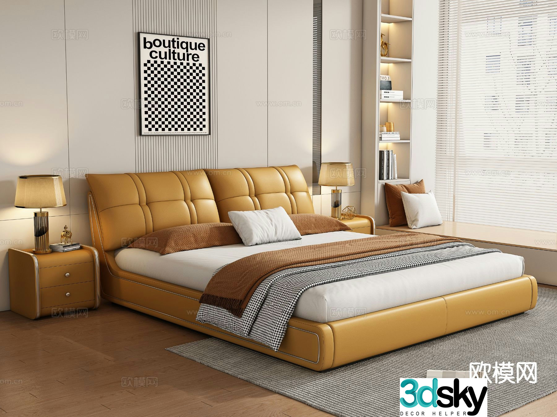 Italian double bed leather bed 3d model