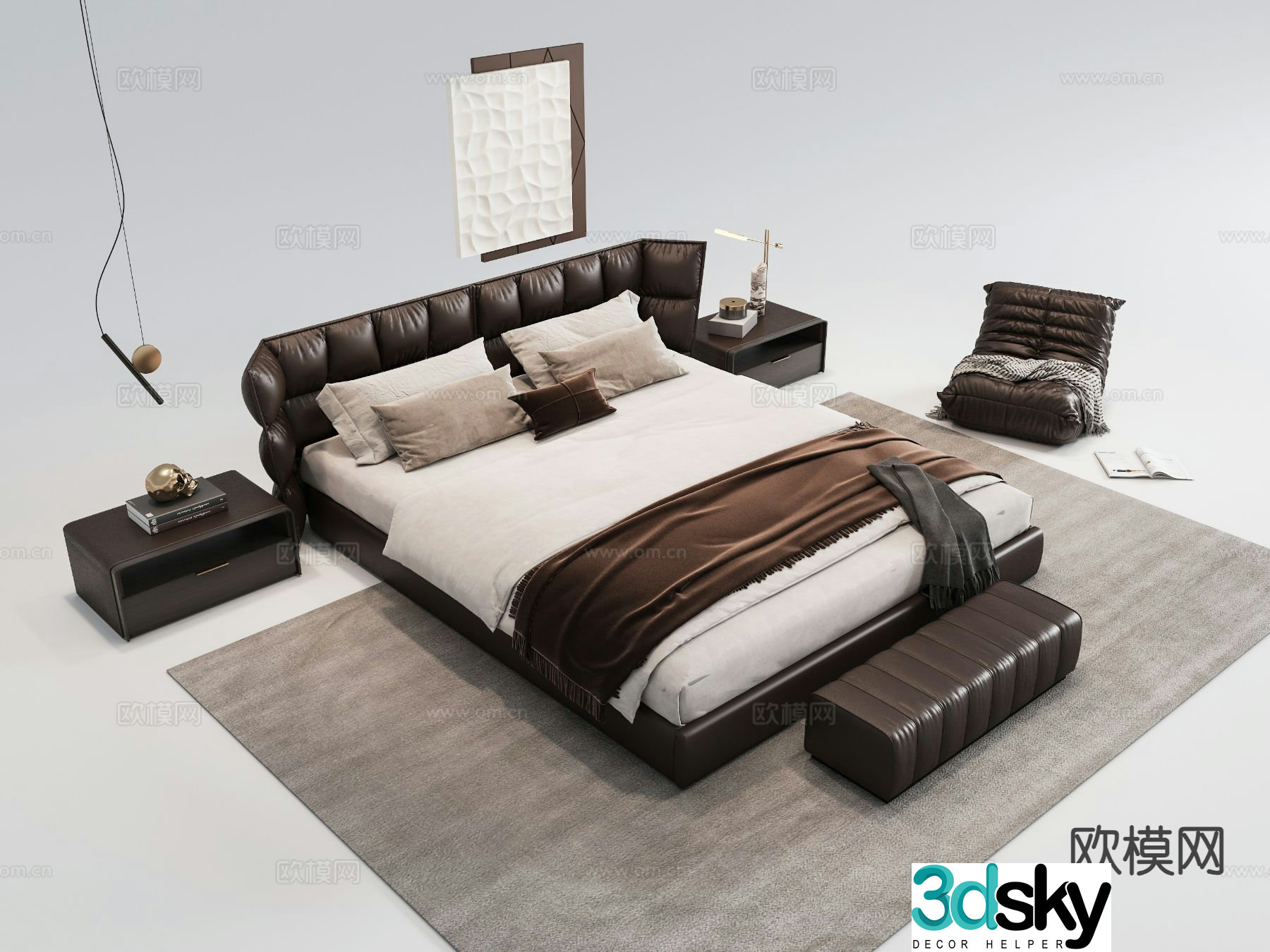 Italian double bed bedside stool 3d model