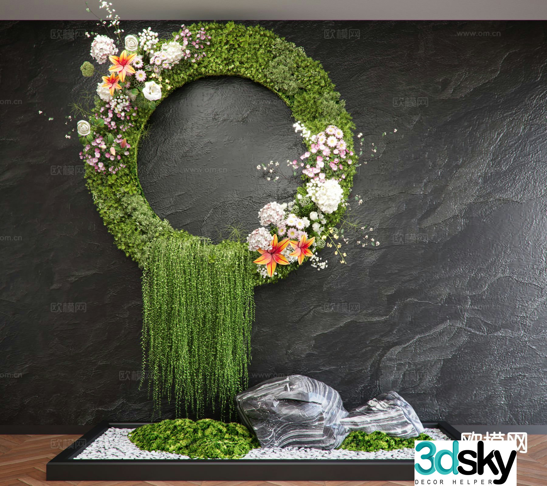 Garland Sketches Hanging Ornaments Moss Wall Plant Wall 3D Model
