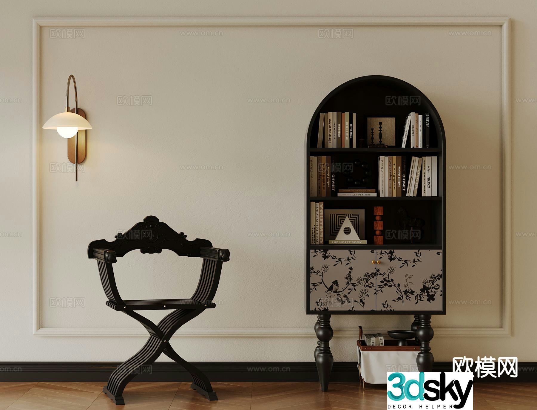 French chair leisure chair decorative cabinet 3d model