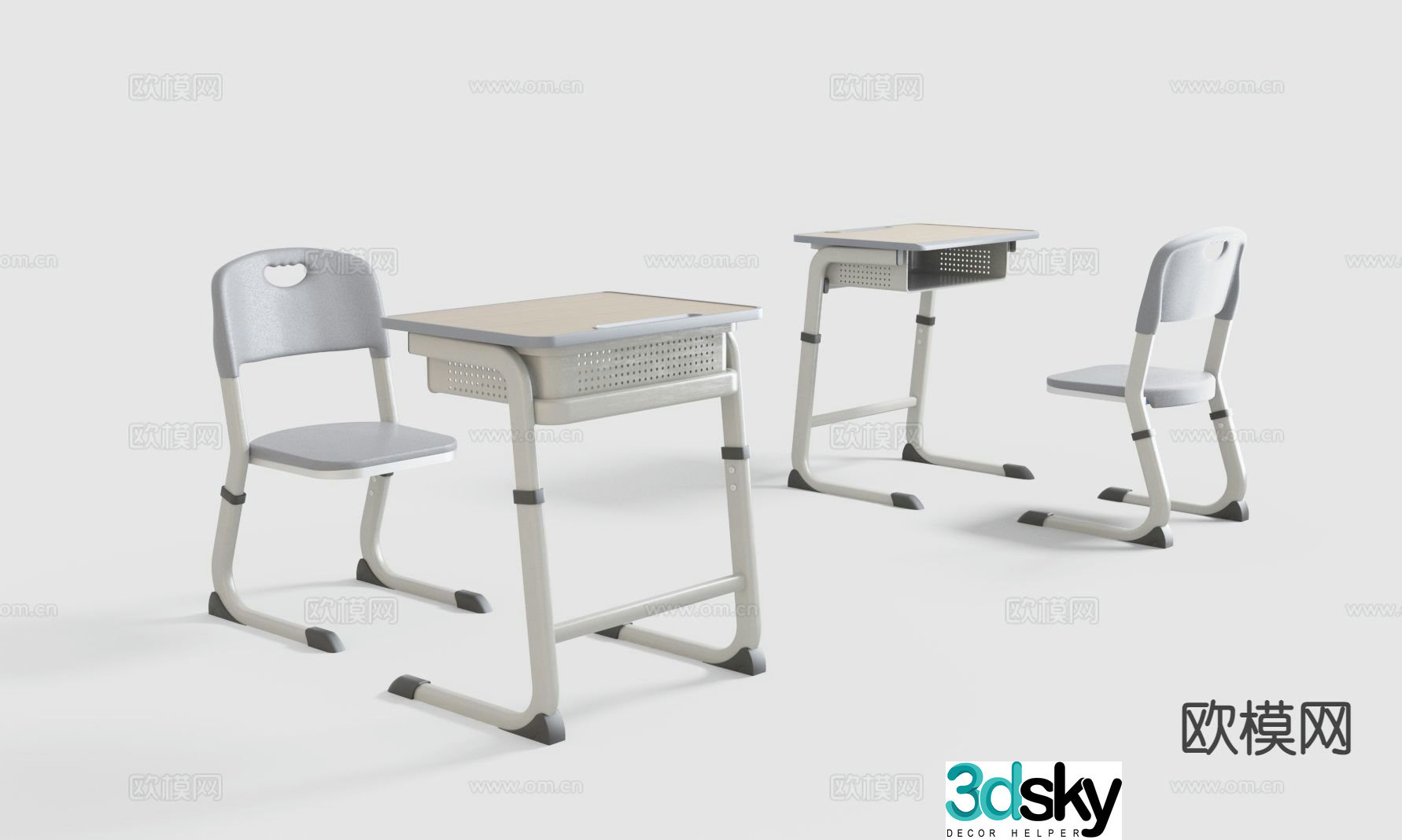 Modern teaching desks and chairs 3d model