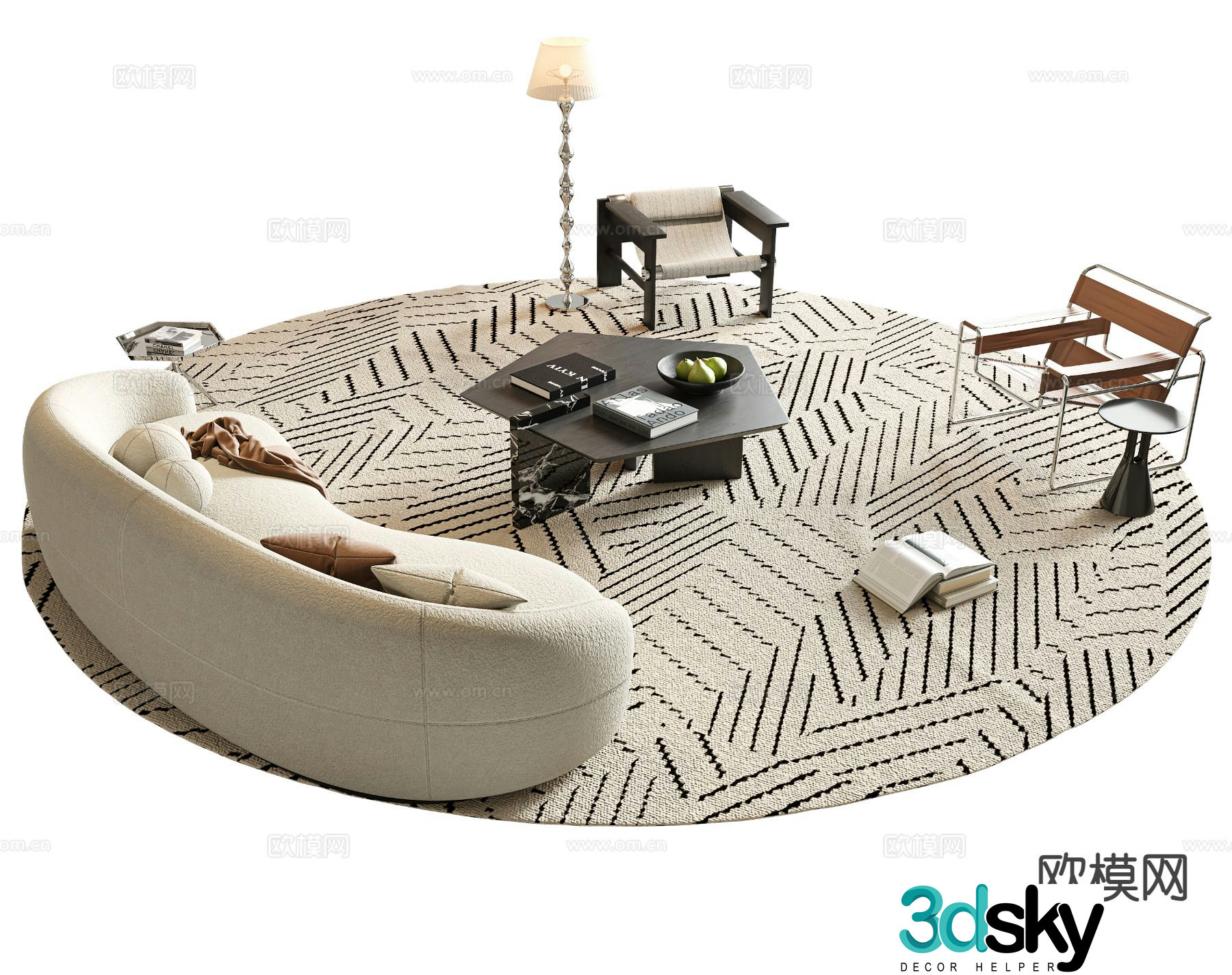 Wabi-sabi style modular sofa curved sofa 3d model
