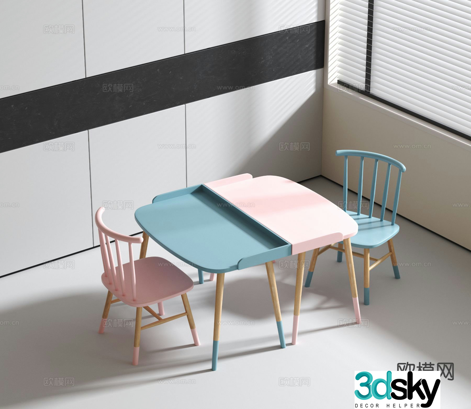 Modern children’s table and chair 3d model