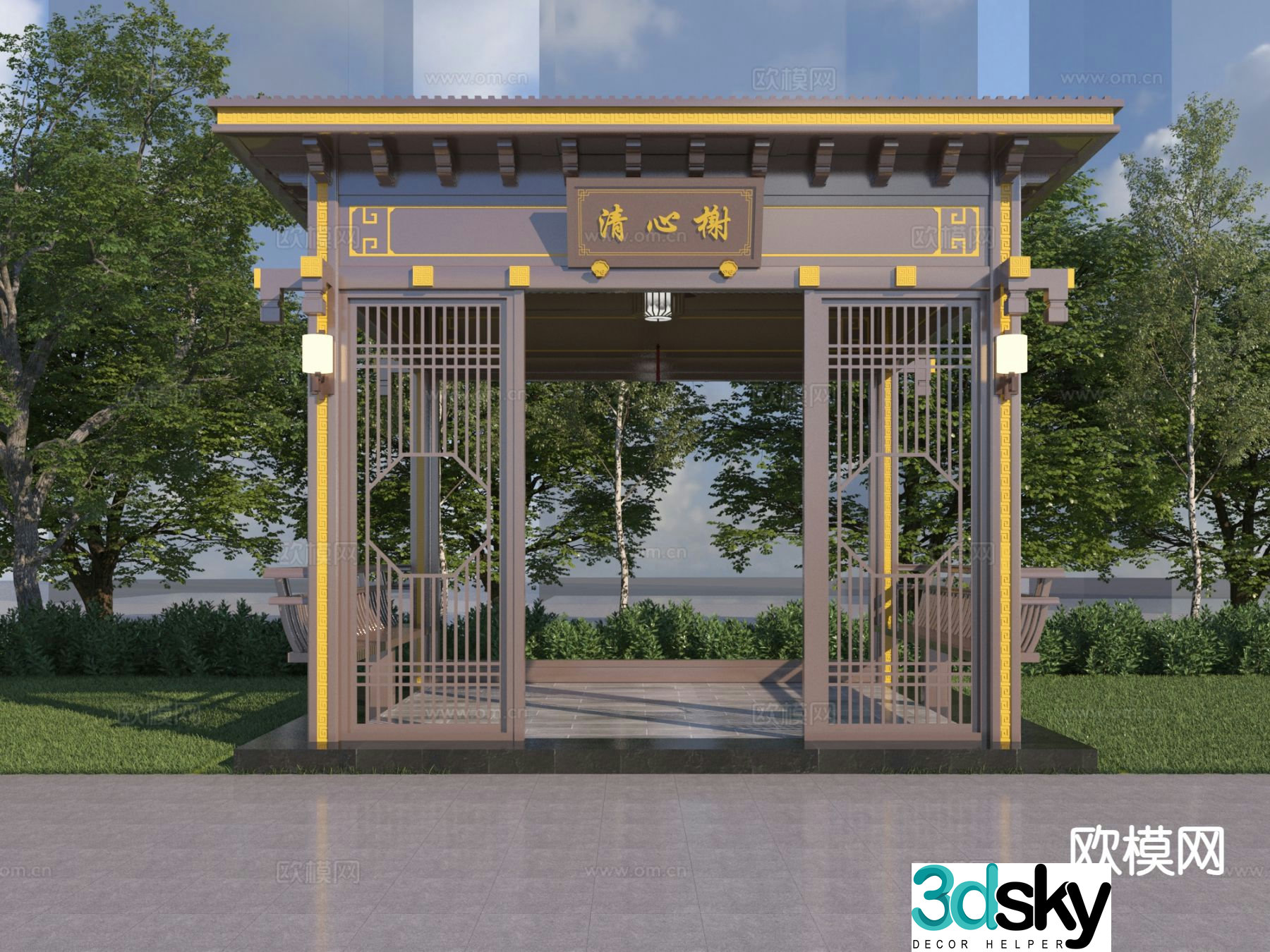 New Chinese style pavilion aluminum alloy pavilion leisure pavilion 3D model
