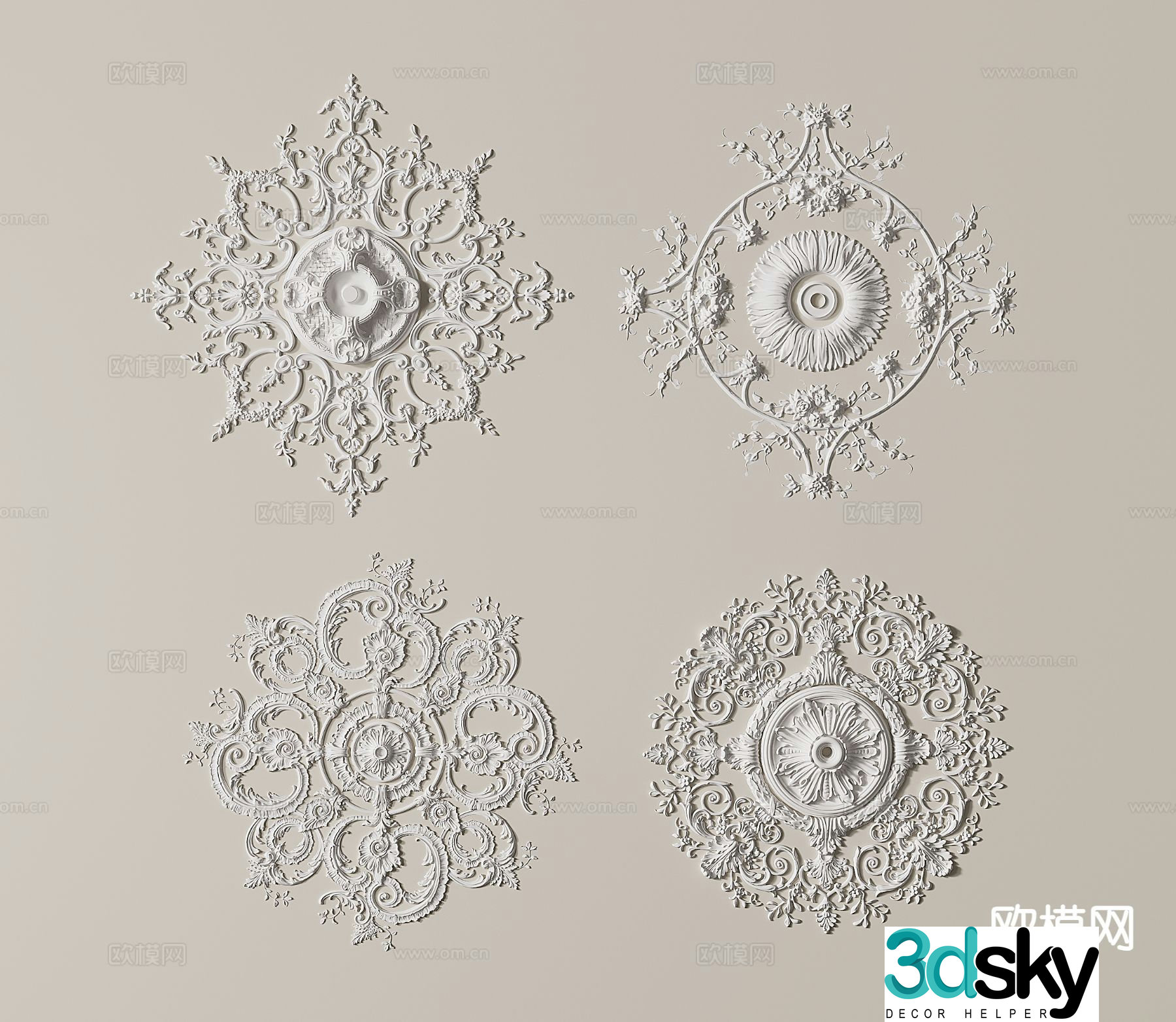 French carved lantern plate circular lantern plate gypsum lantern plate base 3D model