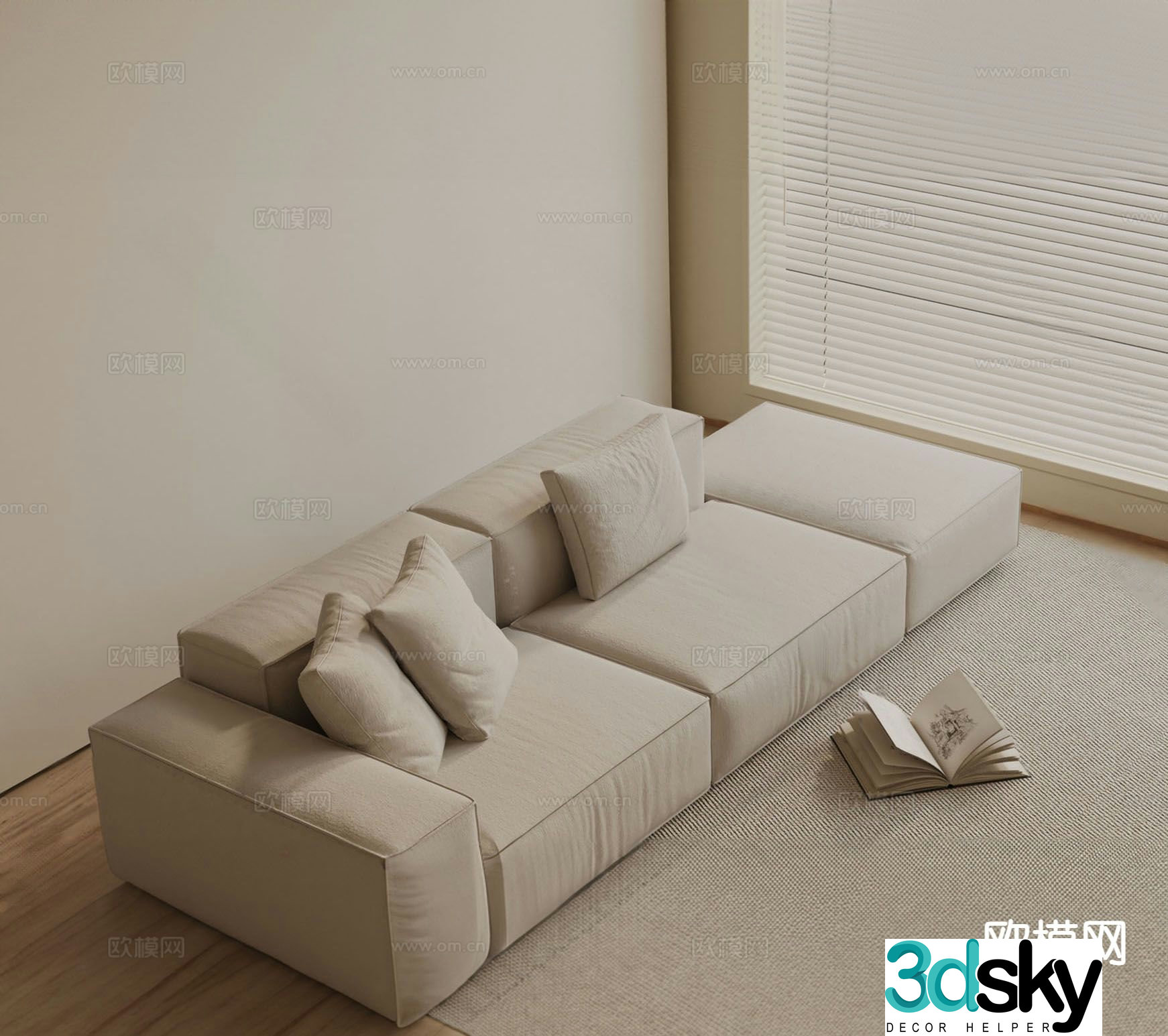 Modern three-seat sofa 3d model