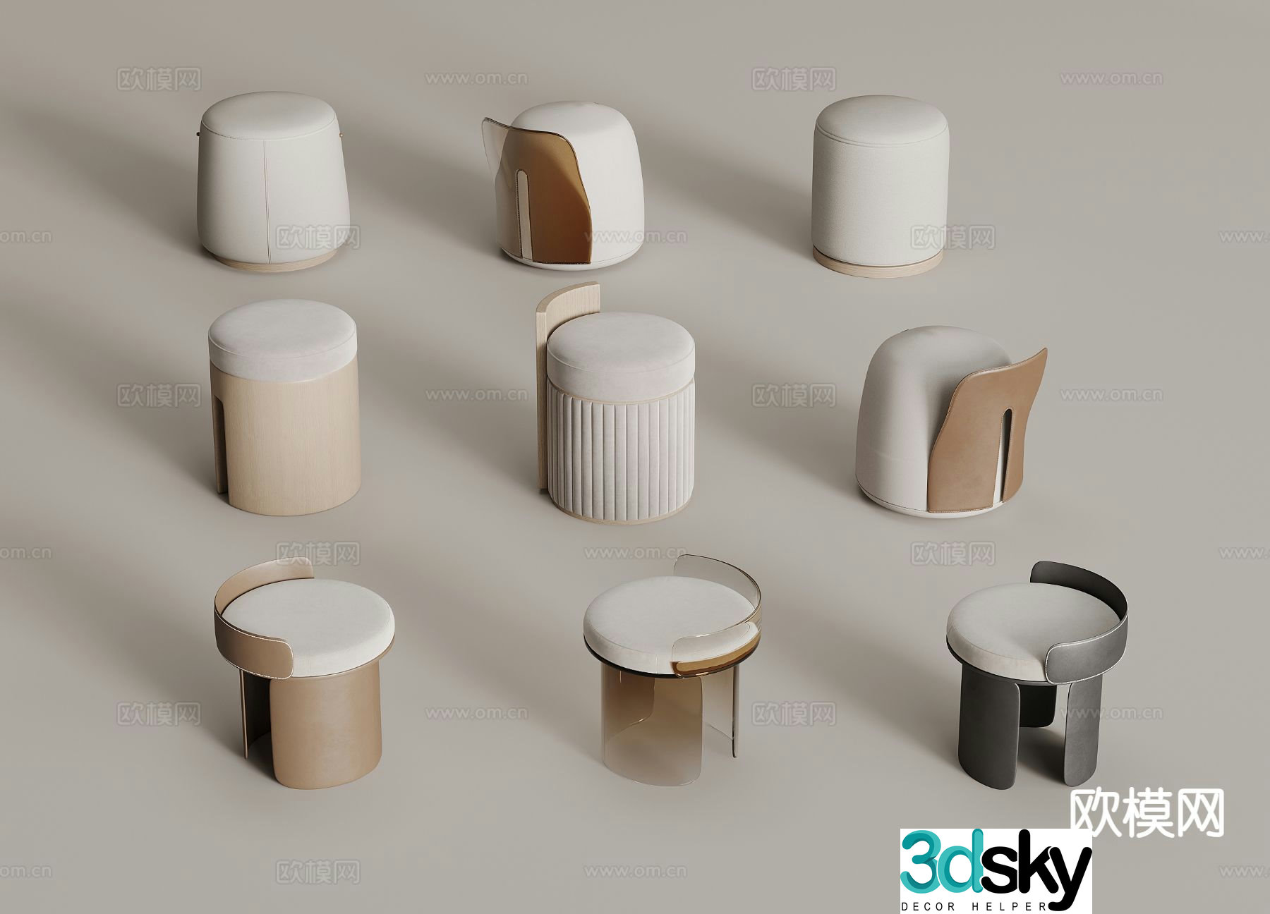 Modern stool sofa stool low stool shoe changing stool round stool 3D model