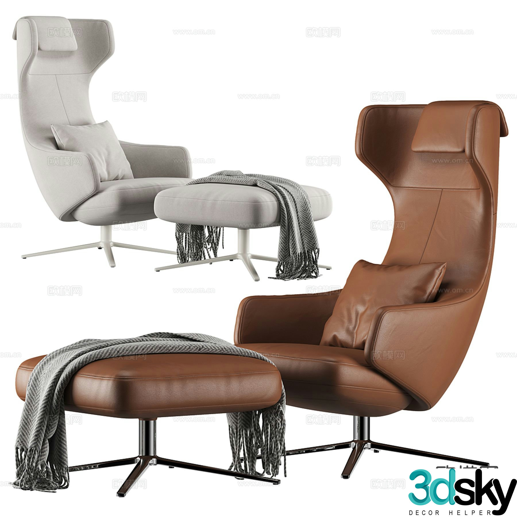 Vitra modern leather lounge chair footrest 3d model