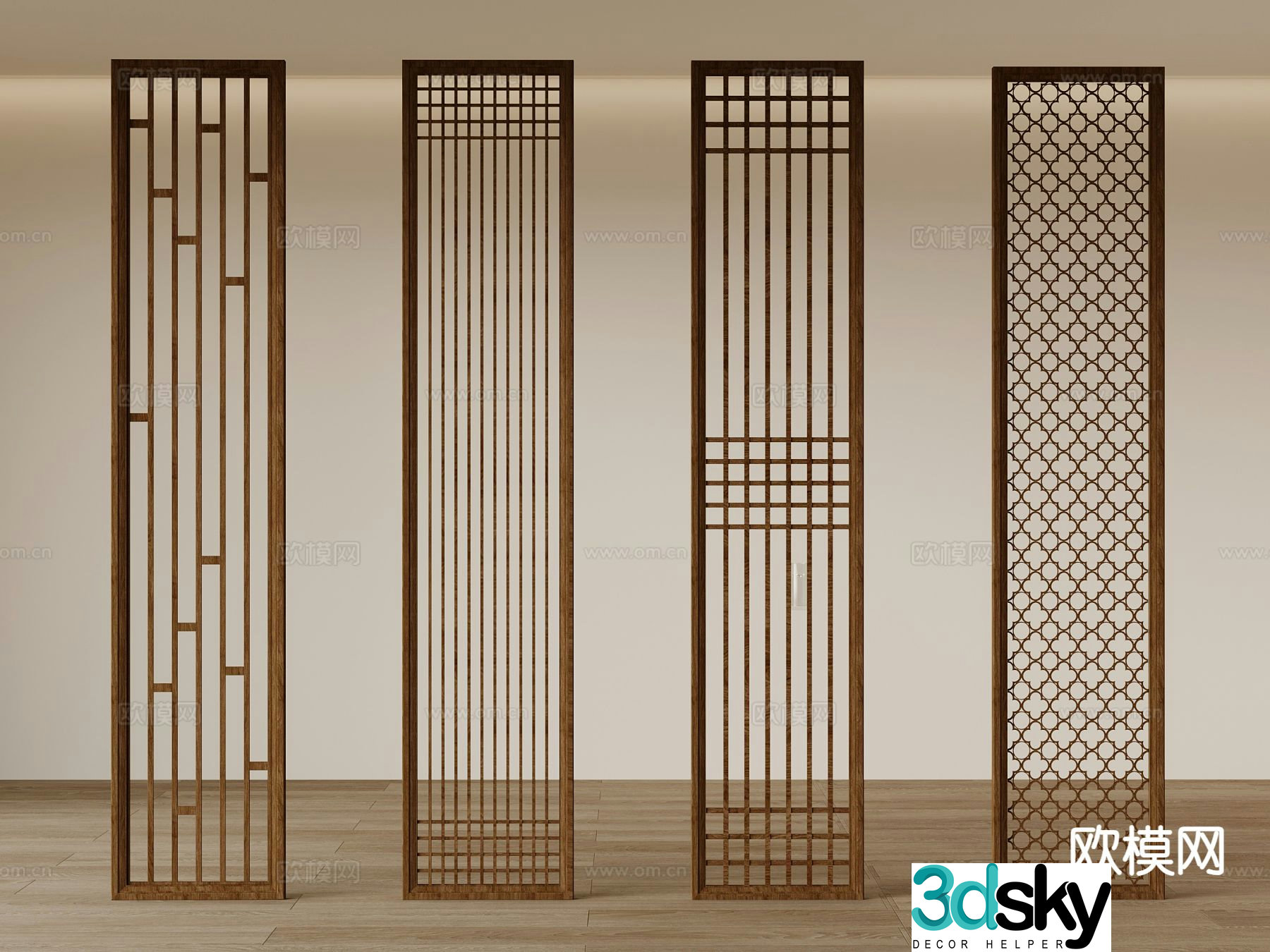New Chinese style grille partition grille 3D model