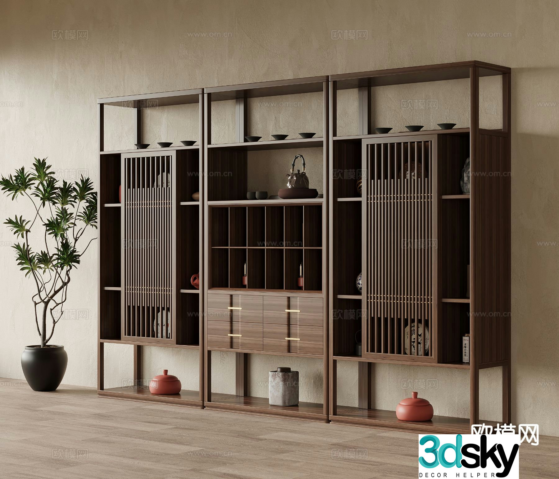 New Chinese style tea cabinet 3D model